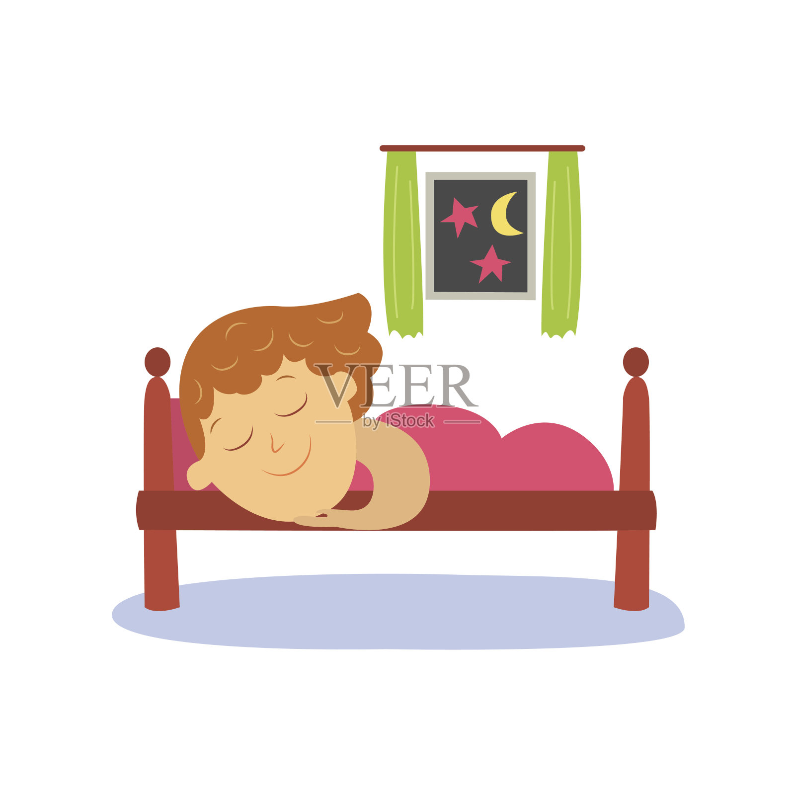 矢量扁平的女孩睡在她的床下的毯子设计元素图片