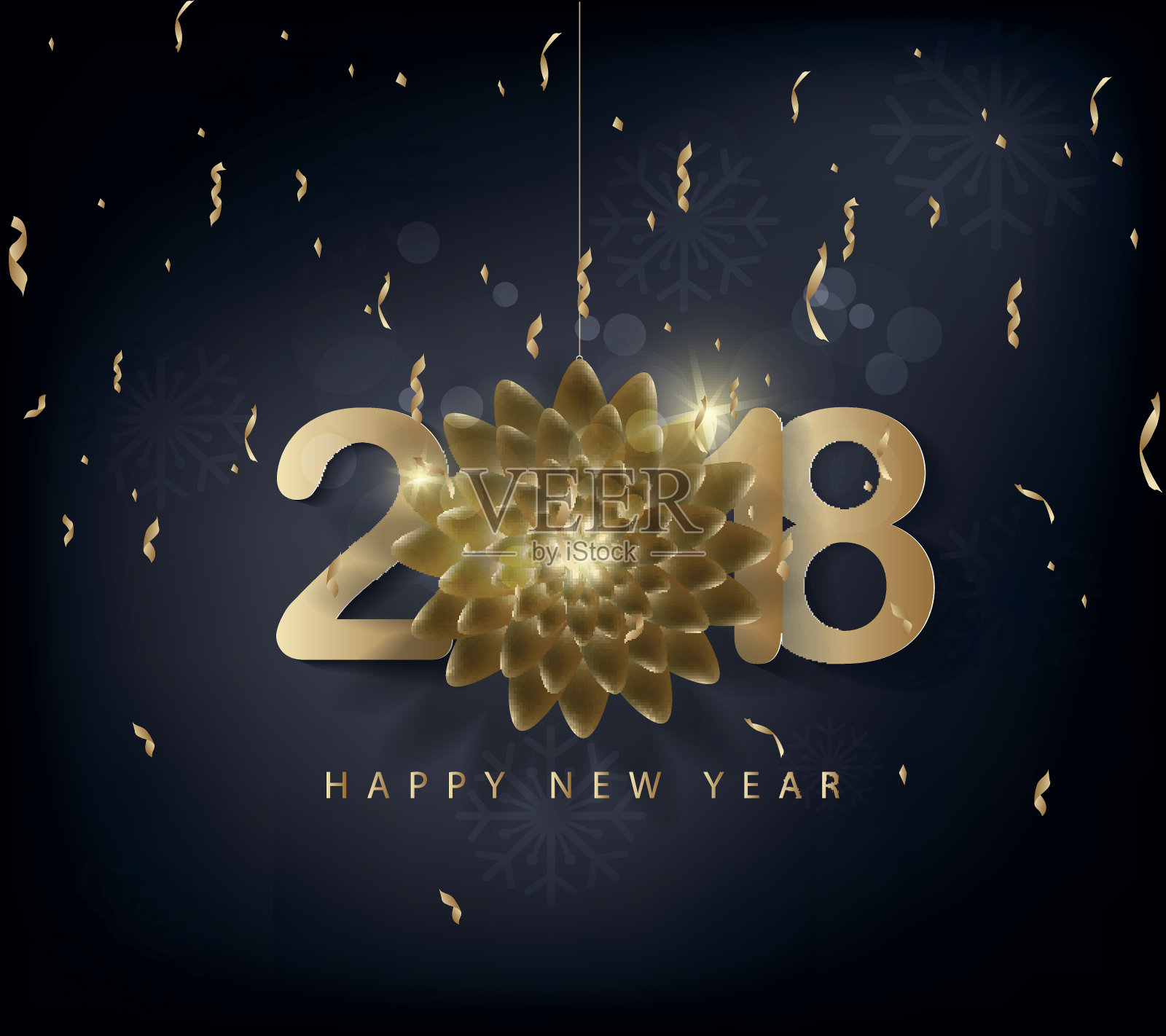 2018年新年快乐，金色背景和狗设计模板素材