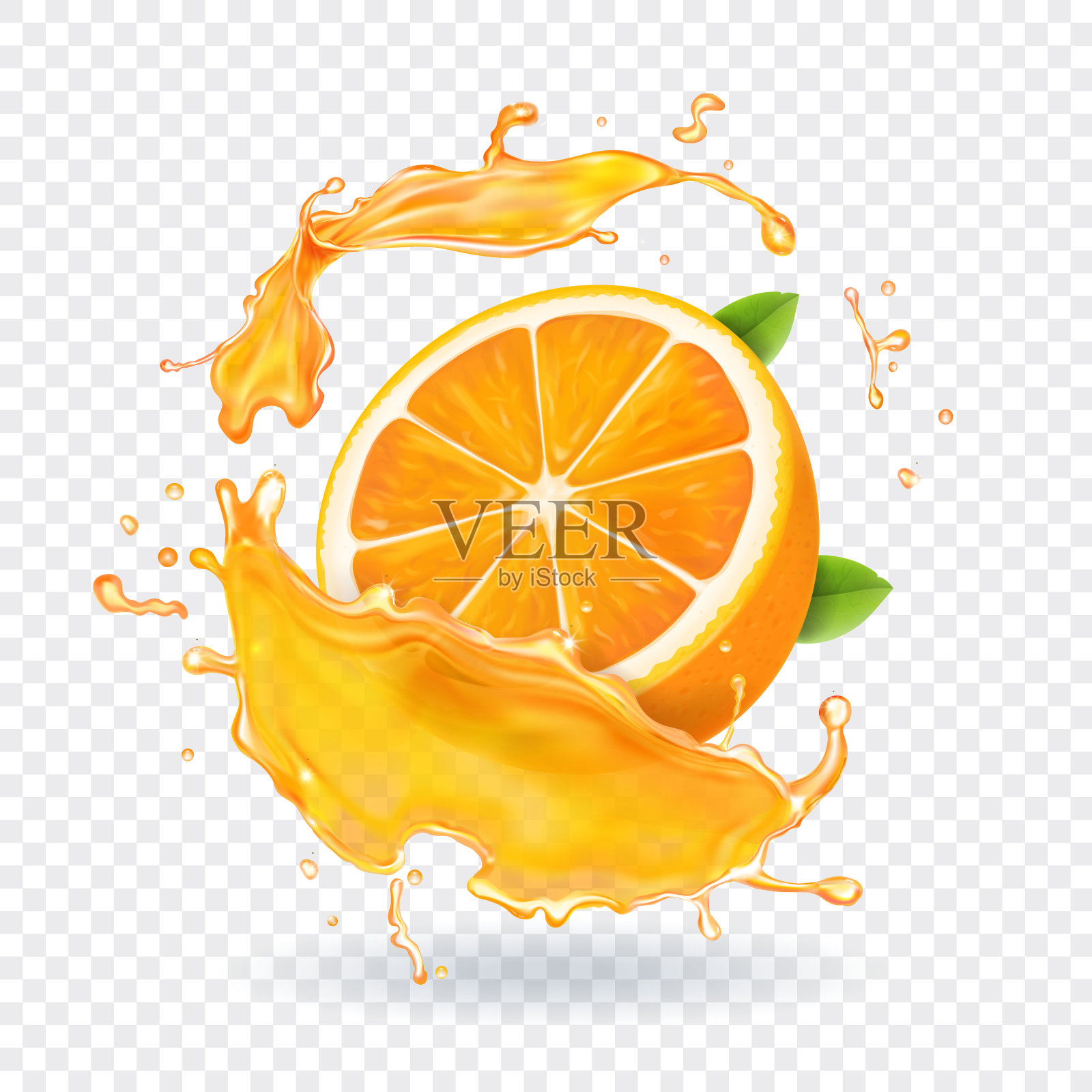 橙汁飞溅。逼真的3 d水果设计元素图片
