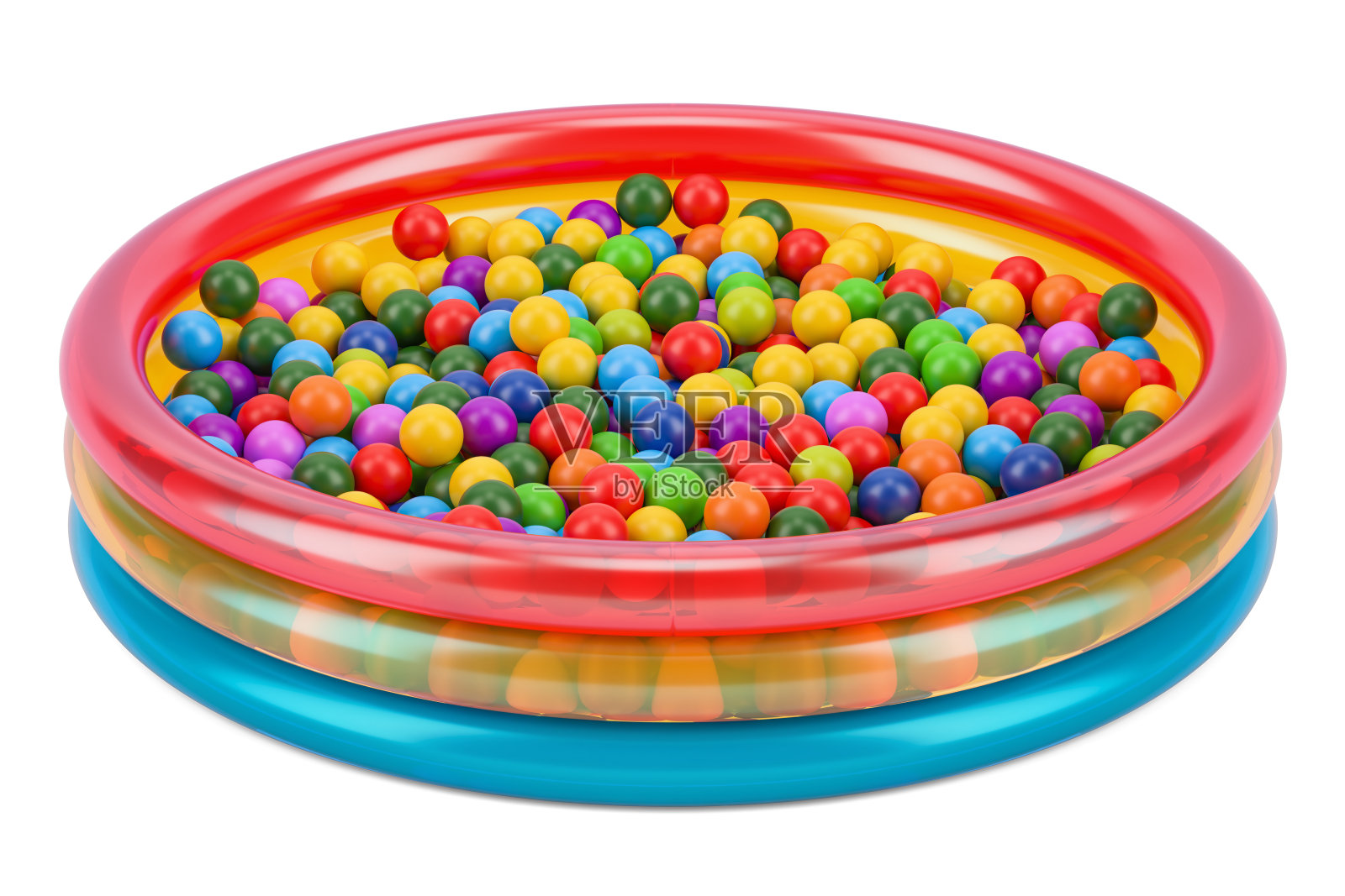 儿童球池与彩色球，3D渲染孤立的白色背景照片摄影图片