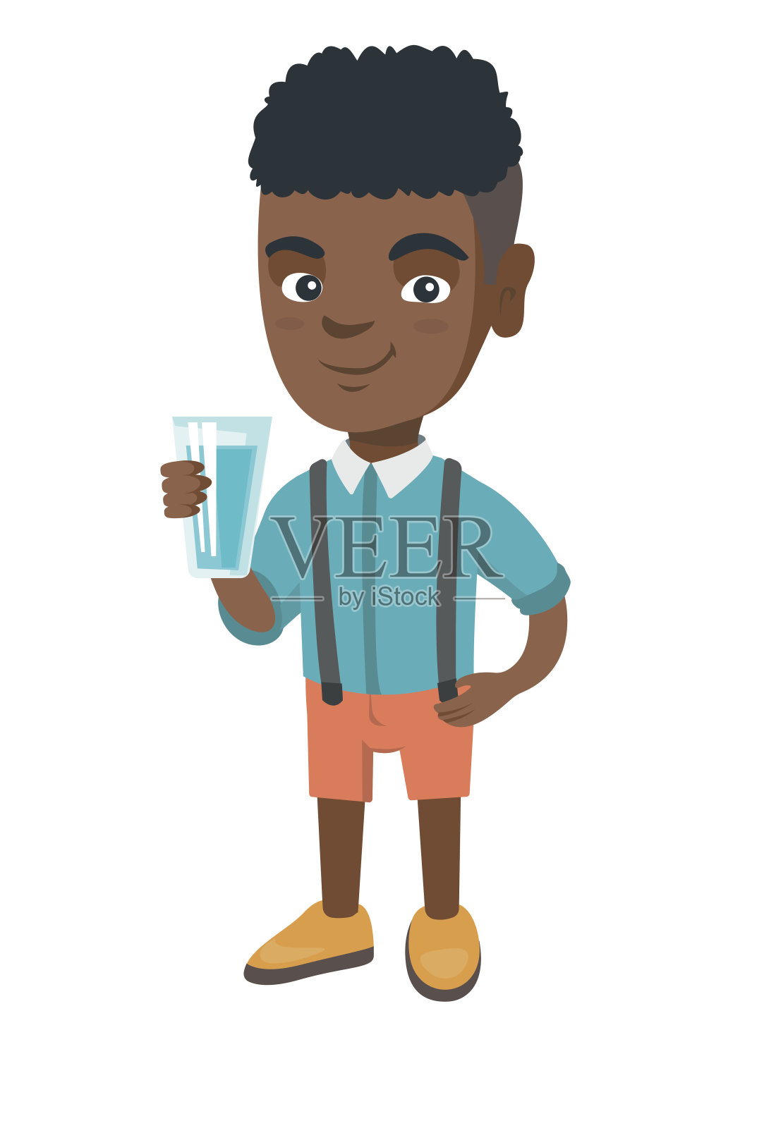 一个非洲小男孩拿着一杯水设计元素图片