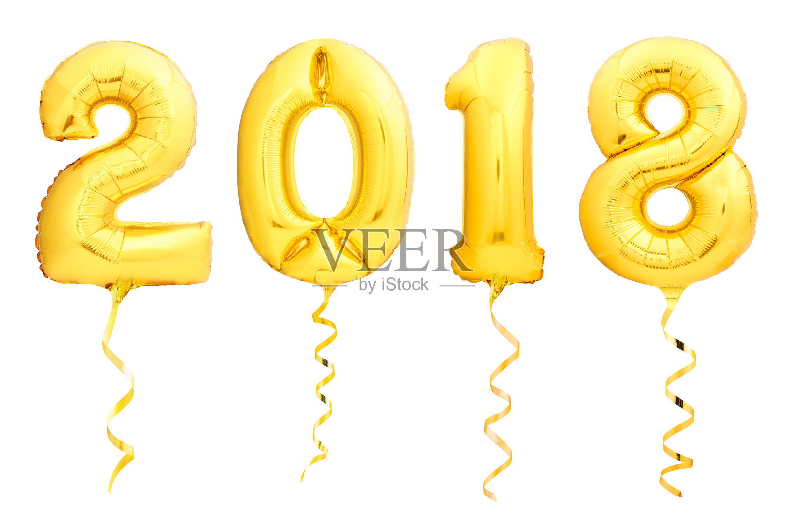 2018年金色圣诞气球由白色的金色丝带充气气球制成照片摄影图片