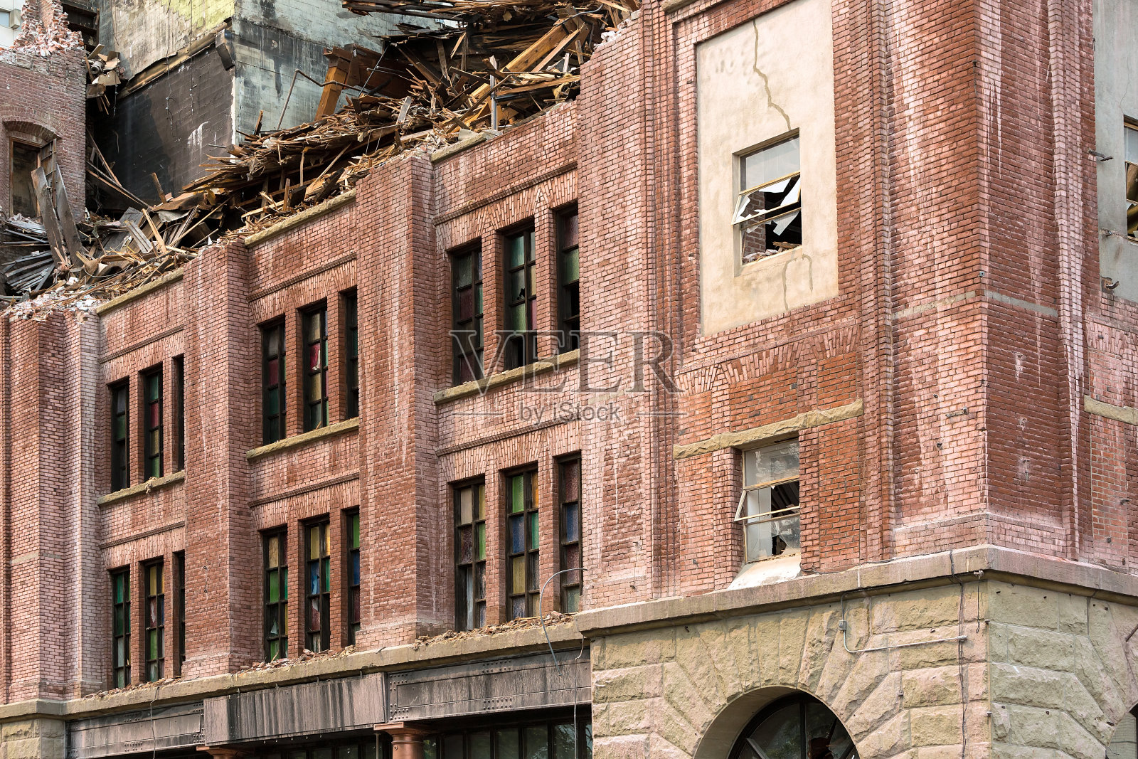 波特兰旧砖建筑的拆除照片摄影图片
