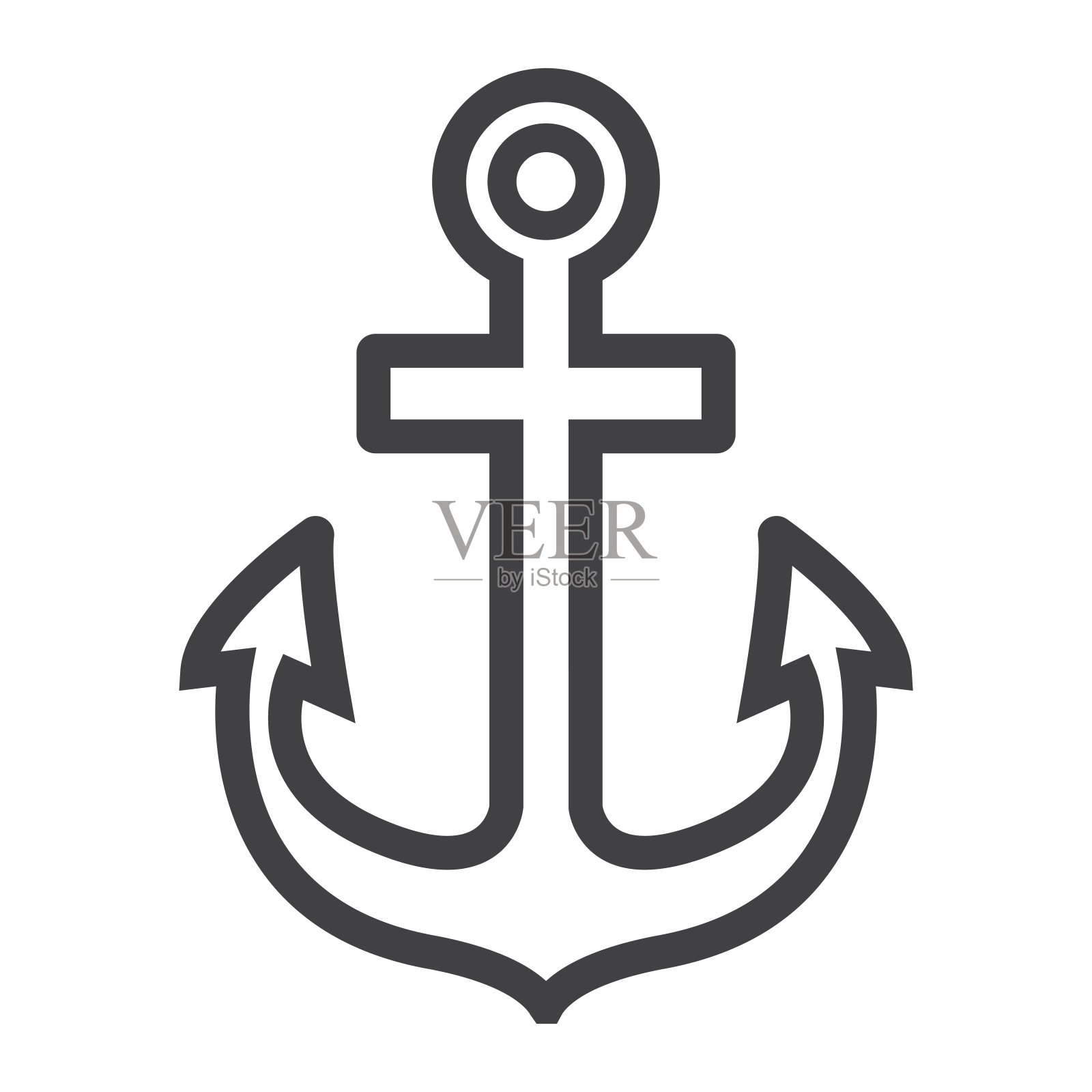 锚线图标，导航和航海，海军符号矢量图形，白色背景上的线性模式，eps 10。插画图片素材