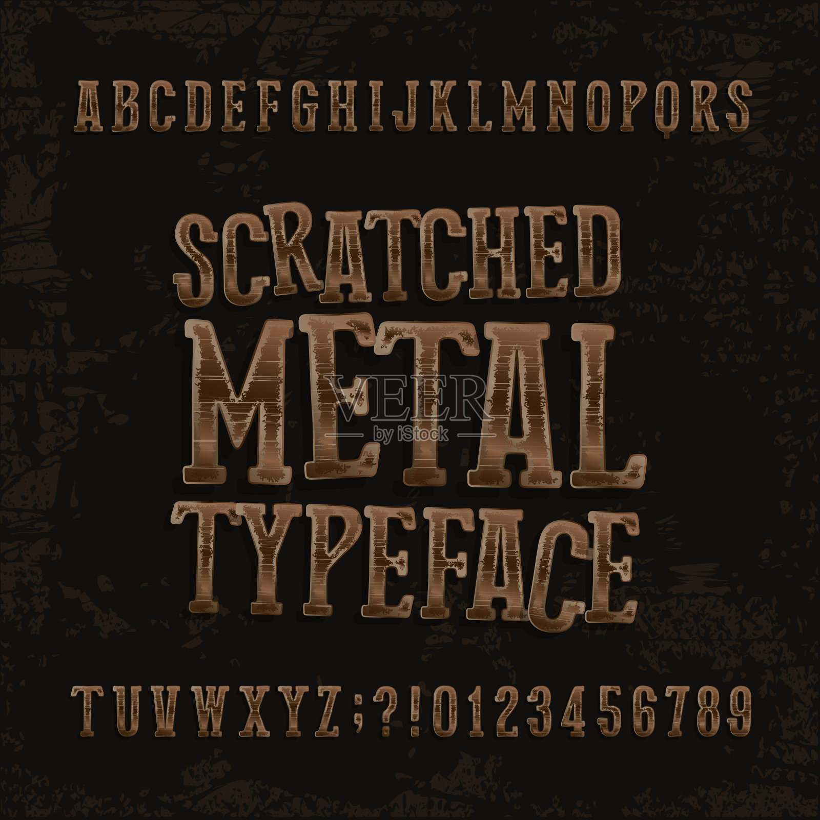 挠金属字体。复古的字母字体。金属字母和数字。插画图片素材