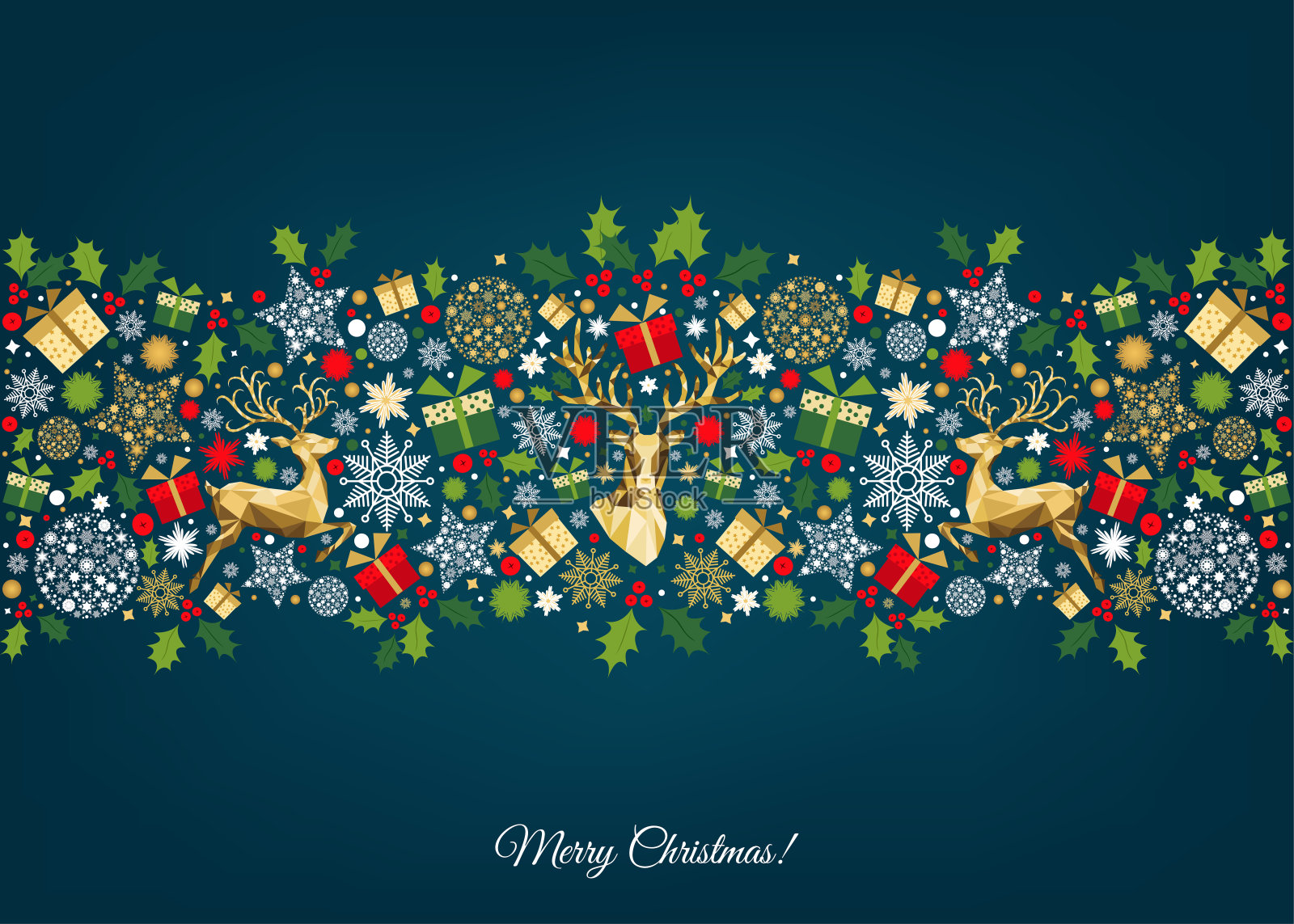 圣诞图案用金色、红色、绿色、白色的圣诞树装饰。设计模板素材