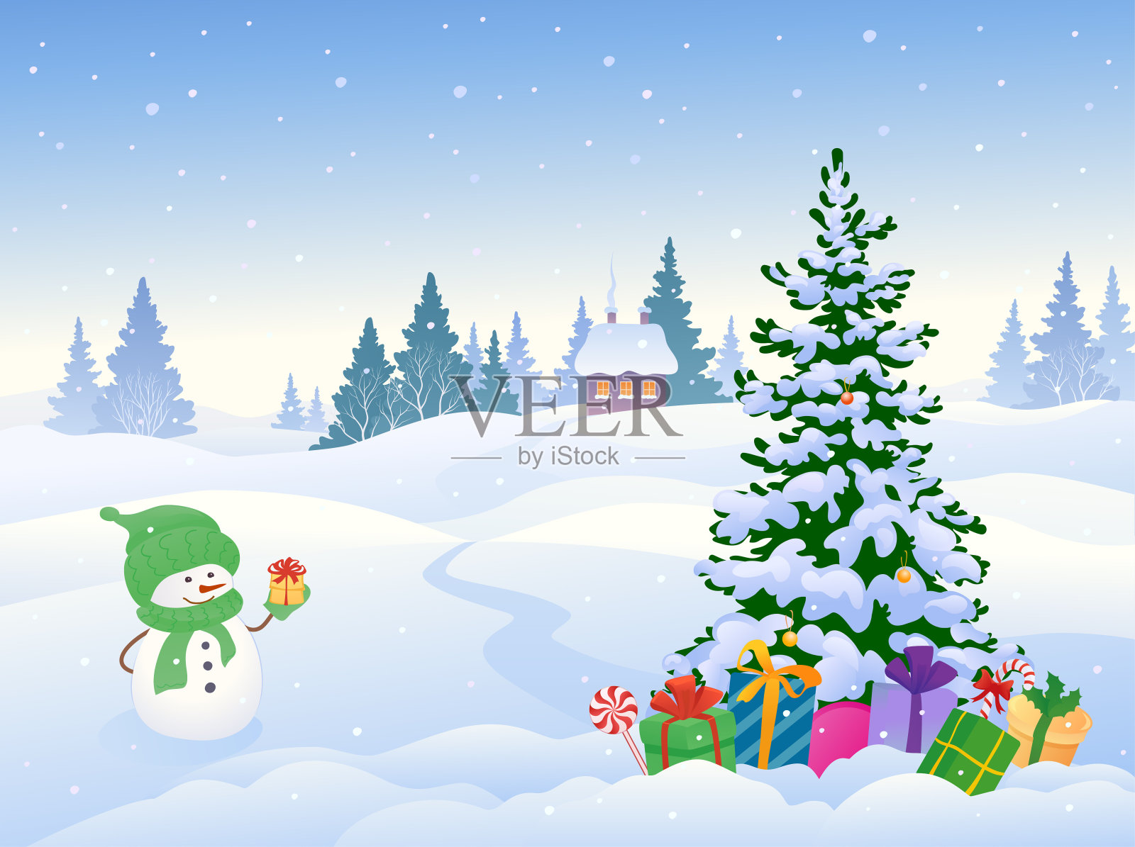 雪人和圣诞景观插画图片素材