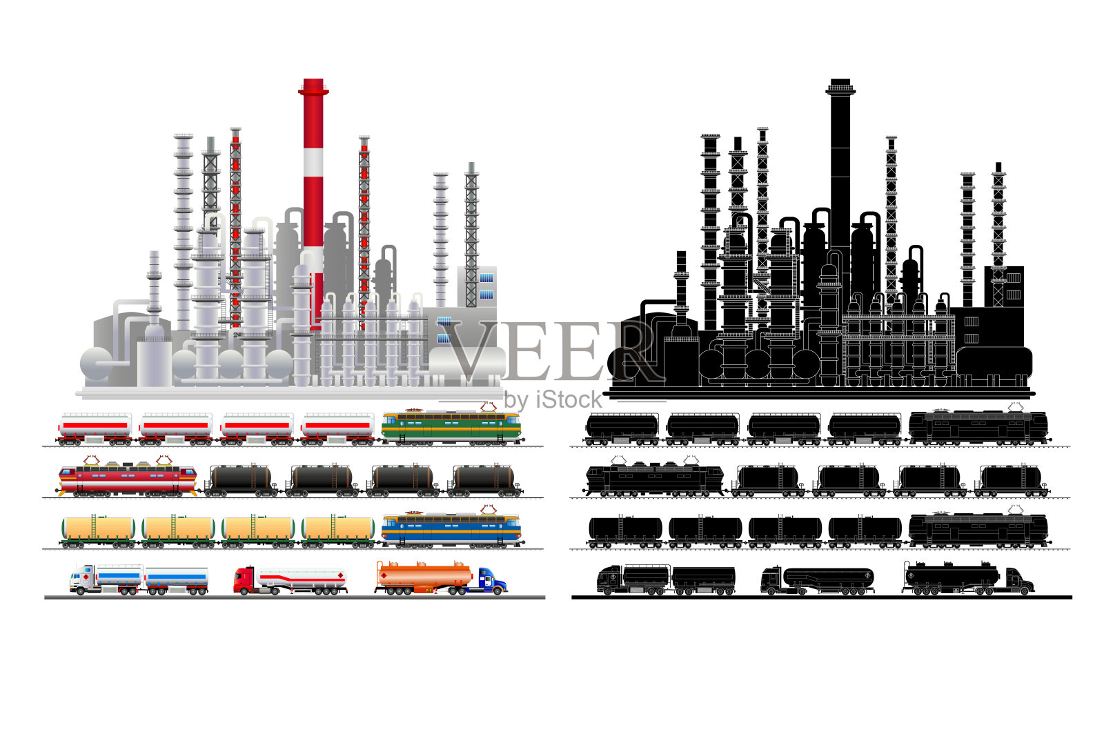 石油工业成套、工厂和火车，隔离、载体设计元素图片