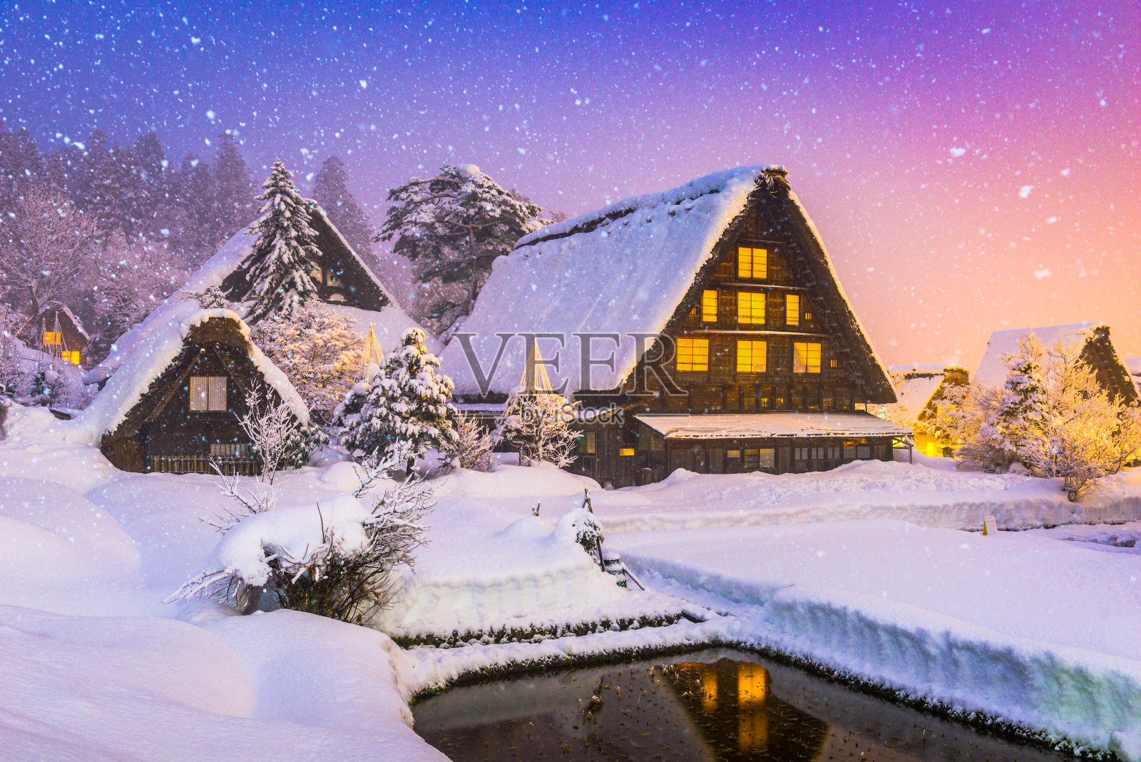 日本冬天村庄照片摄影图片
