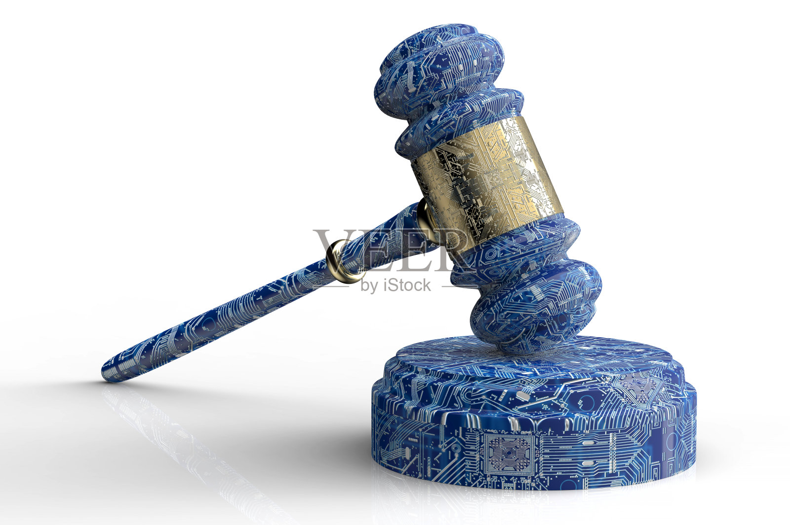 法律计算机法官概念，网络木槌，3D插图照片摄影图片