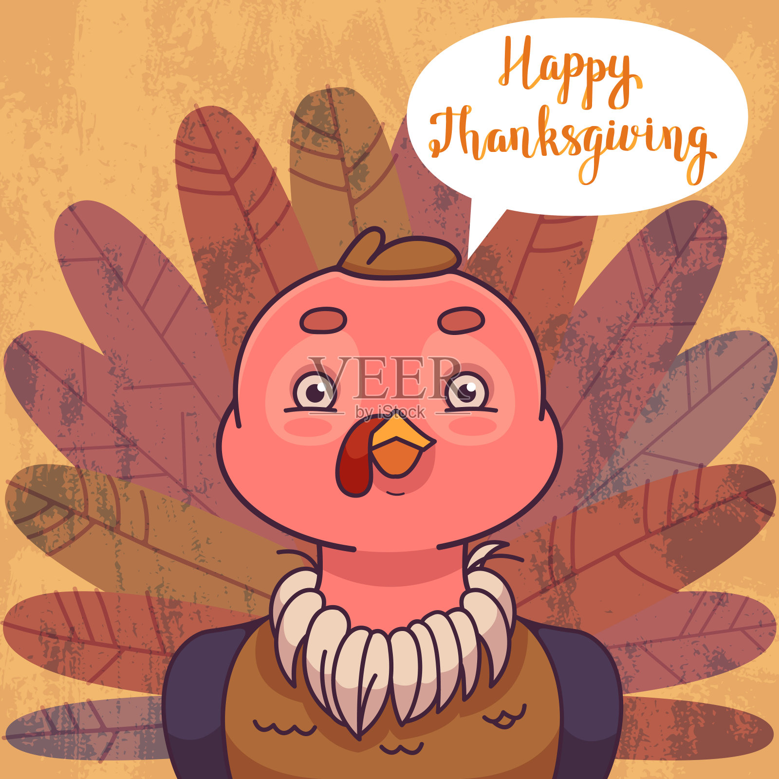 可爱火鸡的感恩节卡片插画图片素材