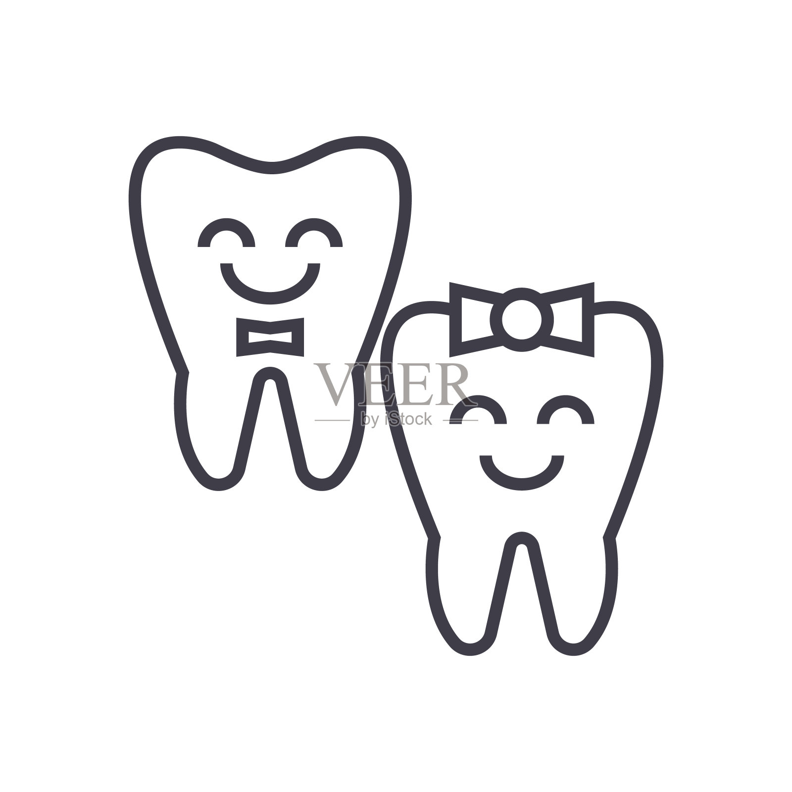 牙齿护理，快乐的牙齿矢量线图标，标志，插图的背景，可编辑的笔触插画图片素材