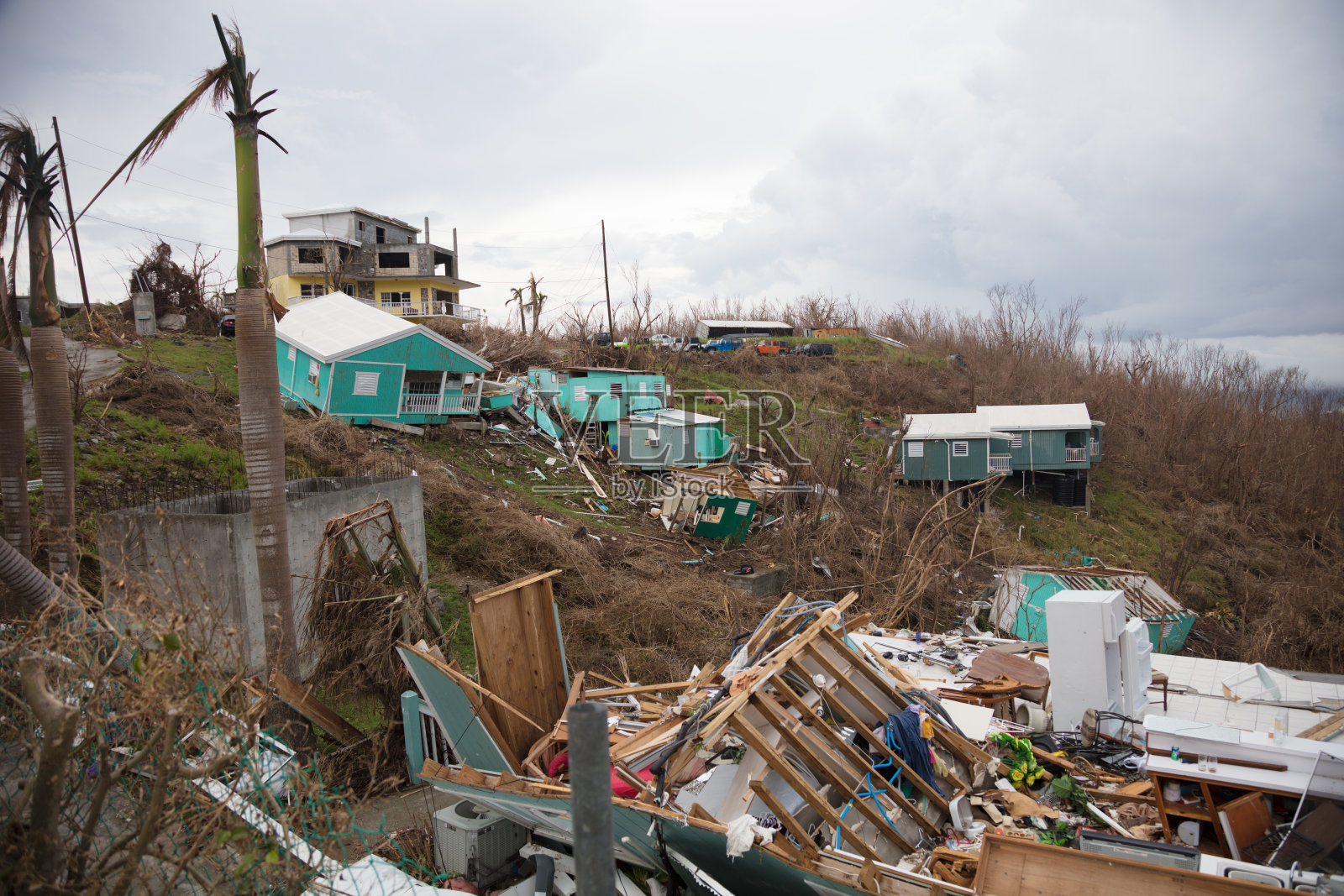 被飓风艾玛摧毁的房屋，2017年，圣约翰，美属维尔京群岛照片摄影图片