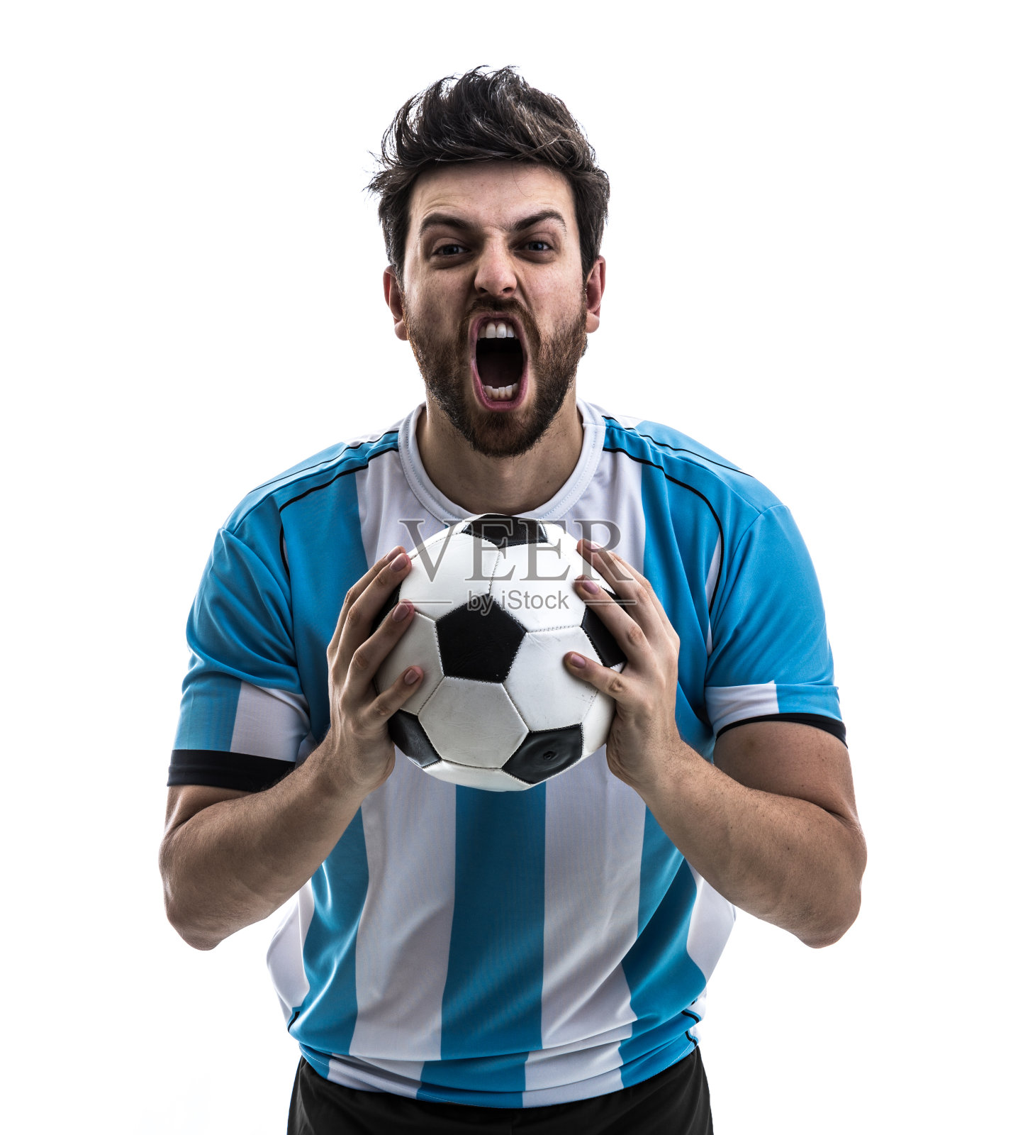 阿根廷运动员/球迷在白色背景下庆祝照片摄影图片
