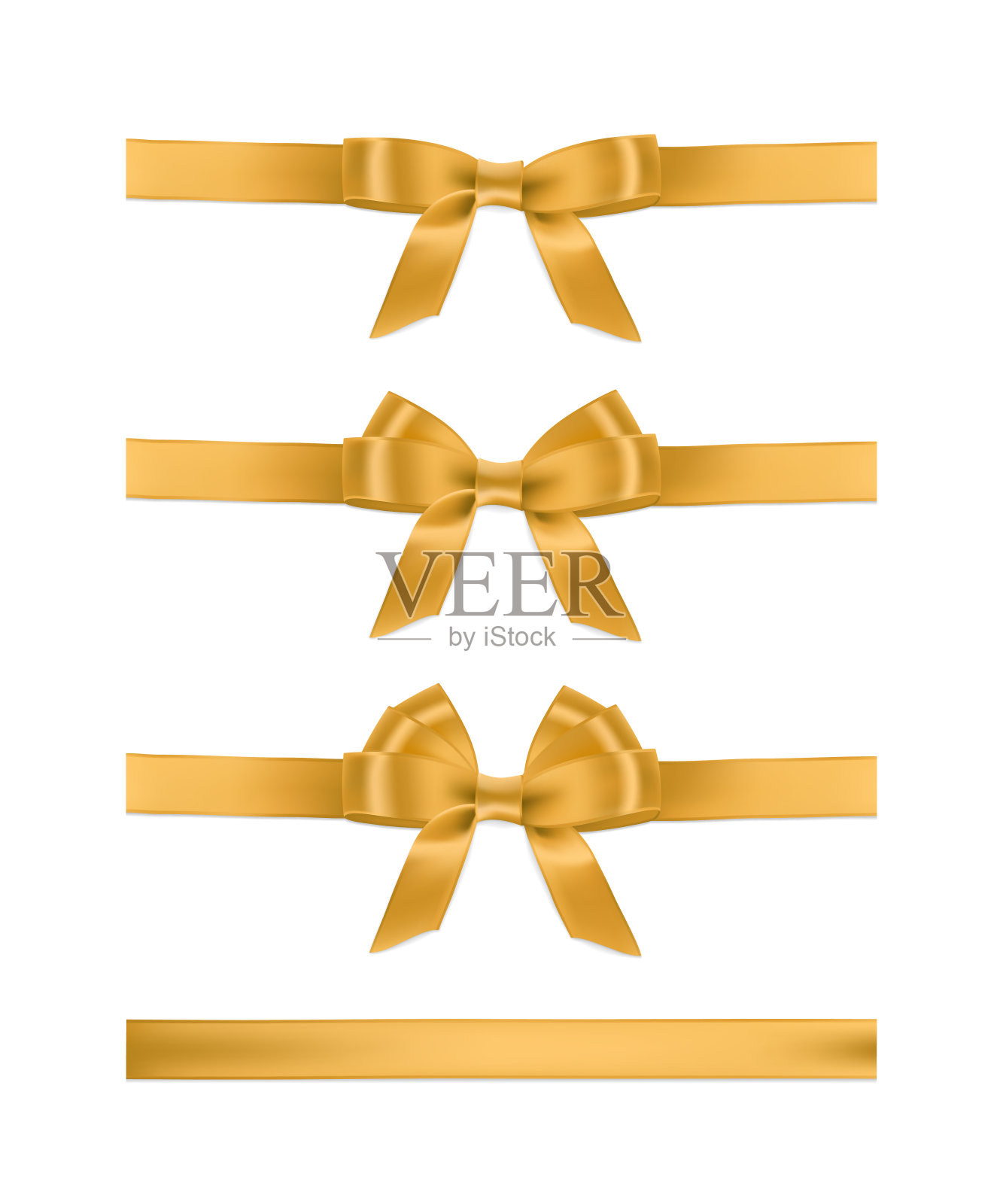 向量现实的金色丝带和蝴蝶结。一套节日设计元素。插画图片素材