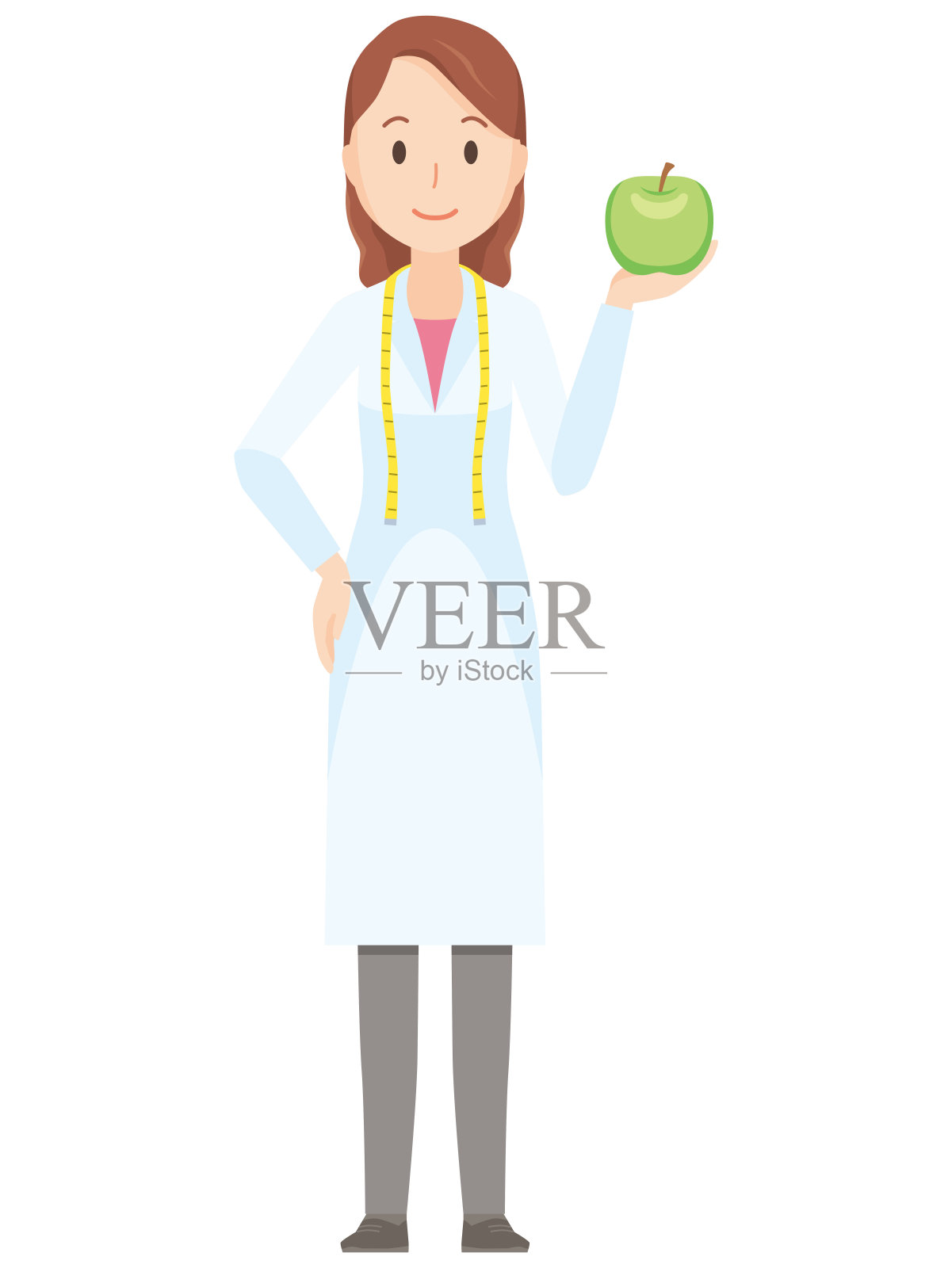 说明一位女性营养学家有一个苹果般完整的身体插画图片素材