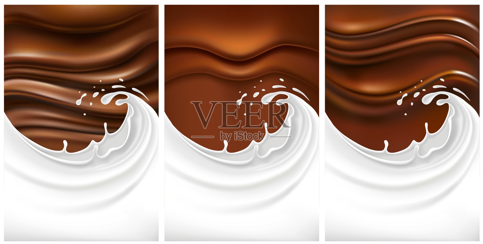 巧克力背景与不同的牛奶溅插画图片素材