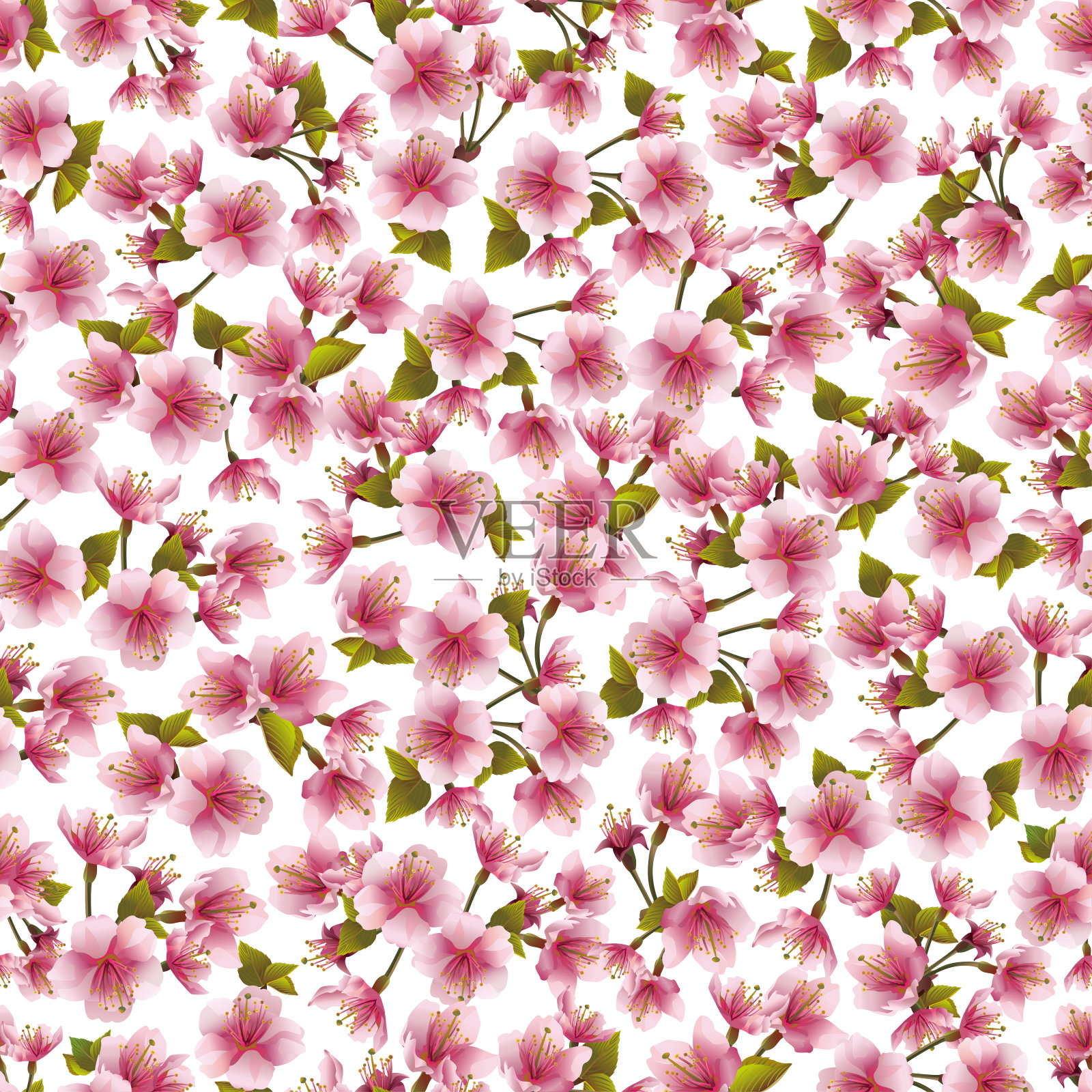无缝背景与粉红色樱花盛开插画图片素材