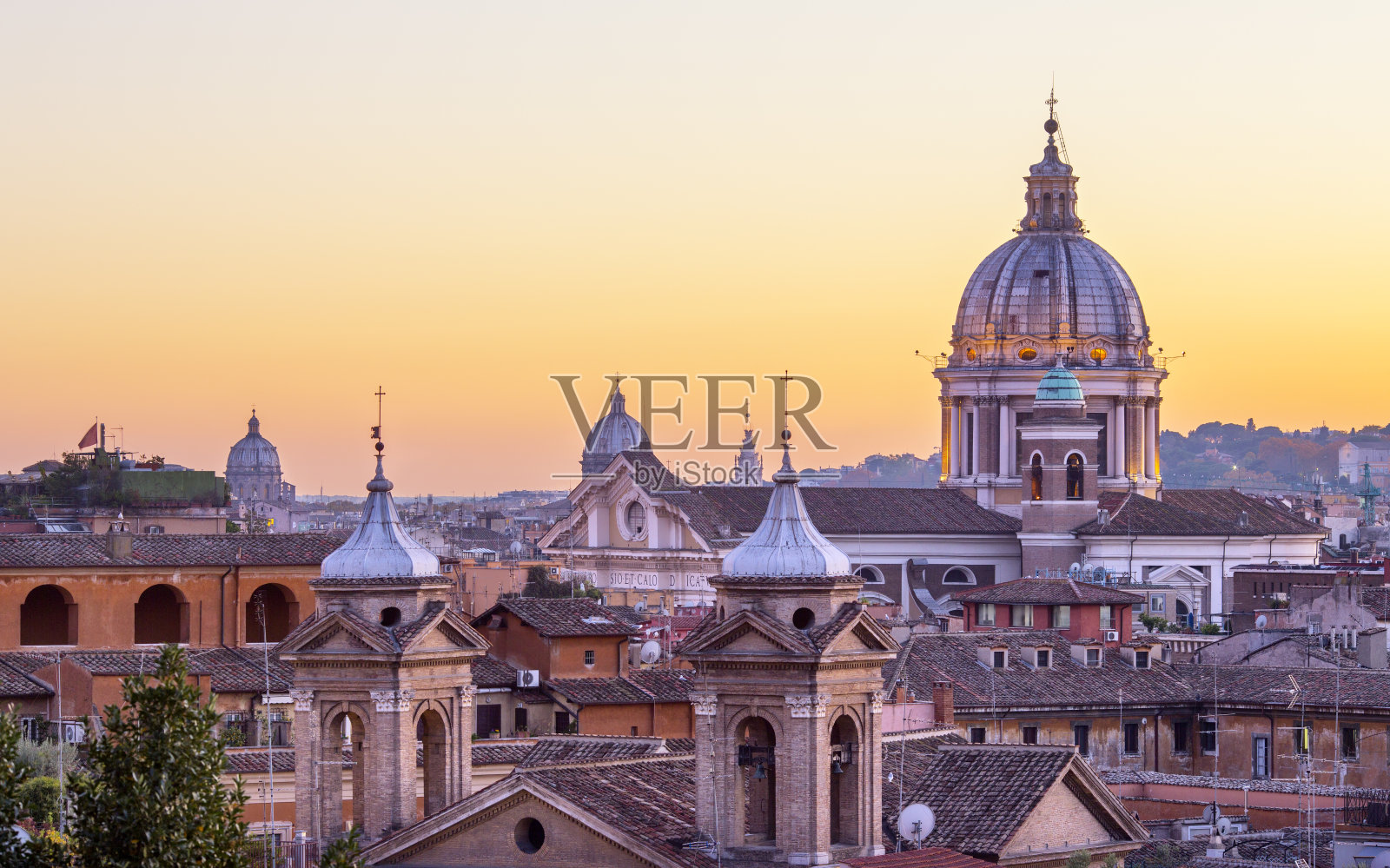 圣卡洛阿尔科索教堂，罗马日落，意大利照片摄影图片