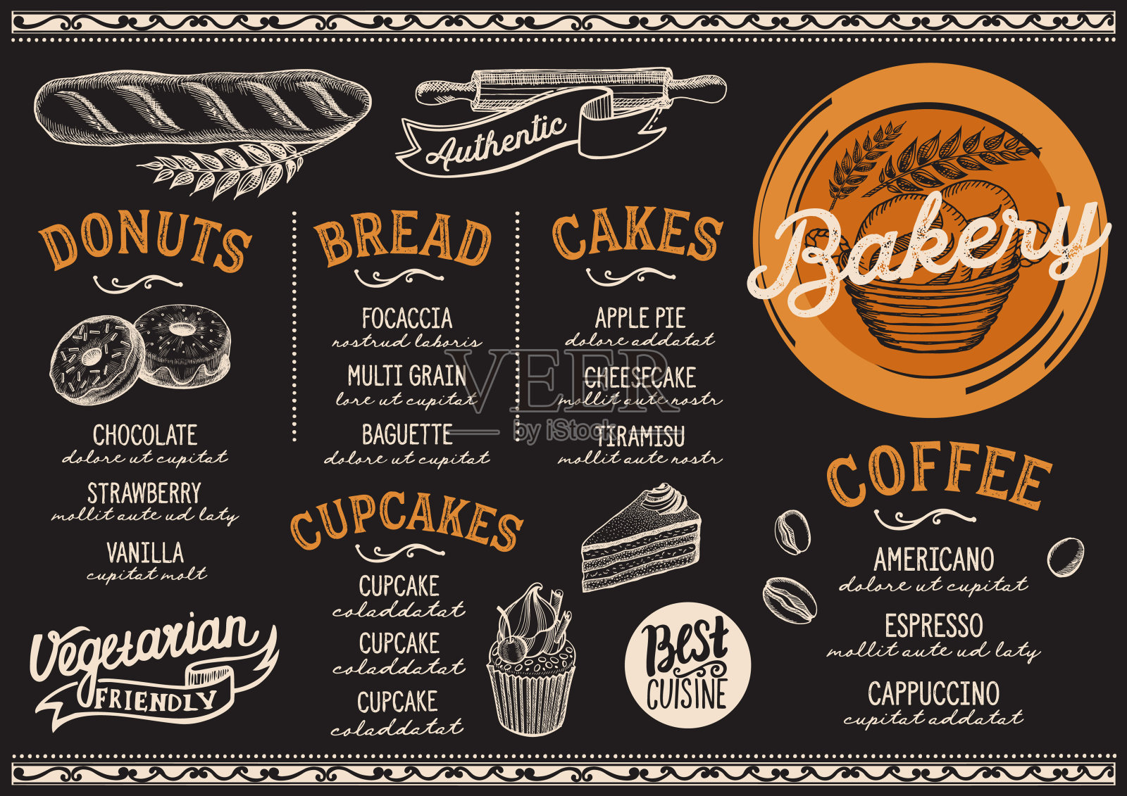 面包店菜单餐厅，食物模板。插画图片素材