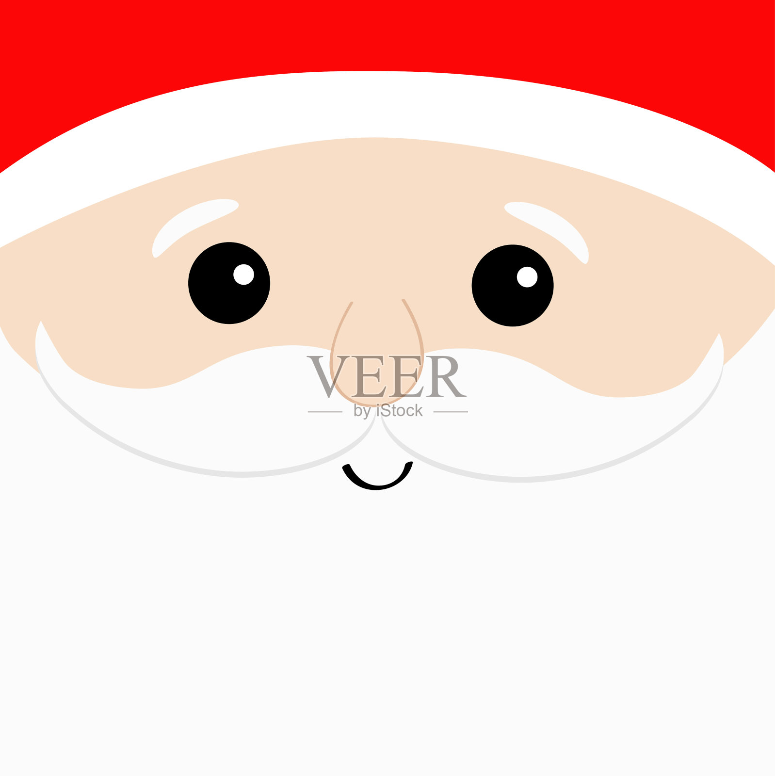 圣诞老人大头脸。白胡子，小胡子，眉毛，红帽子。可爱的卡通卡哇伊有趣的角色。圣诞快乐。冬天的背景。贺卡插画图片素材