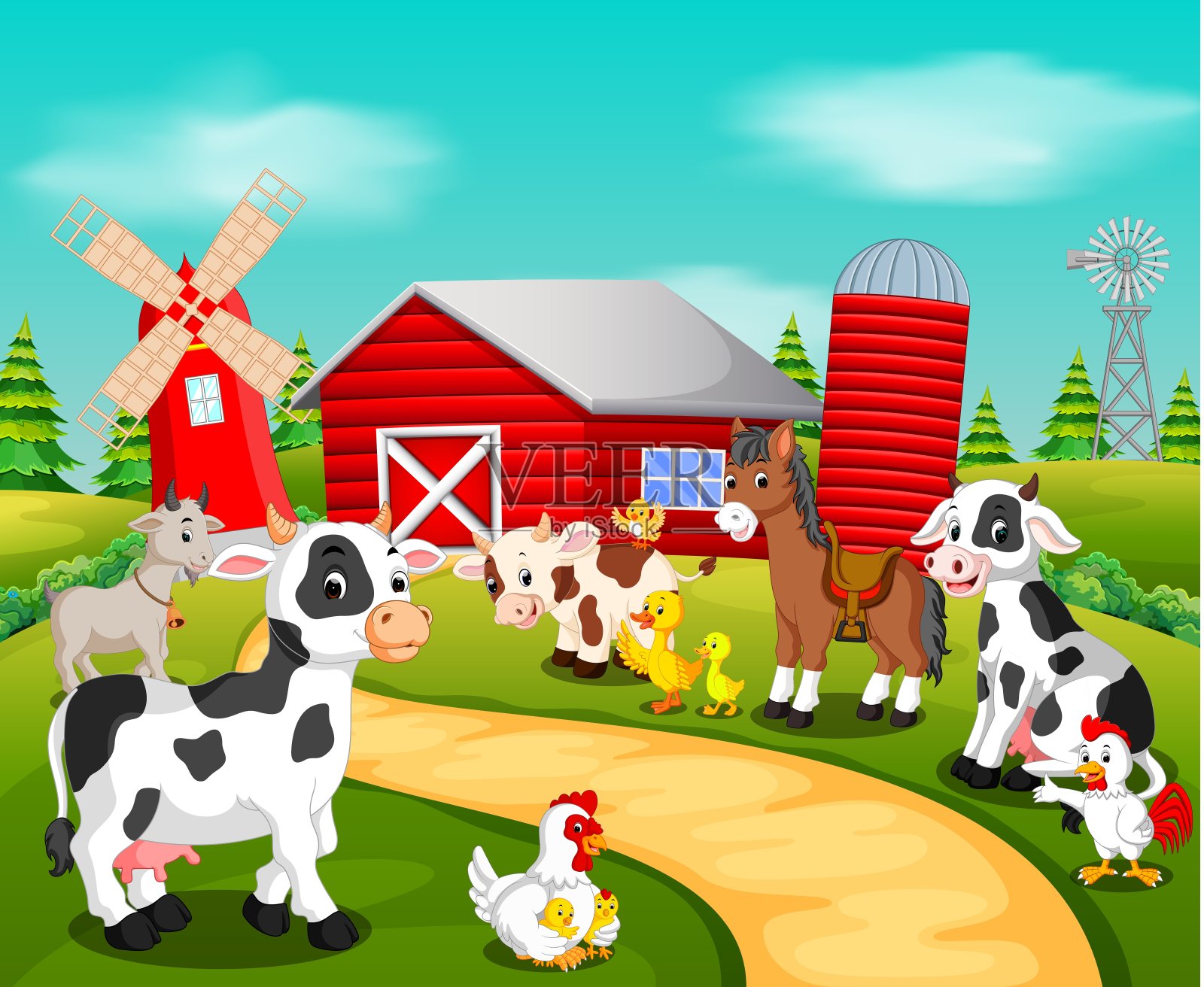 在农场里收集动物插画图片素材