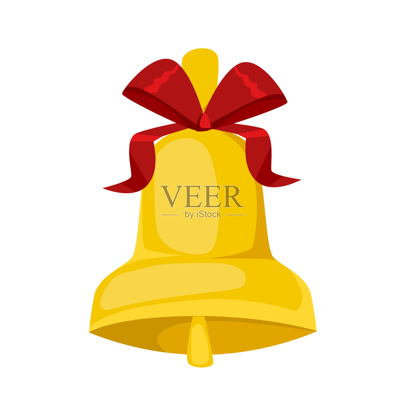 金色圣诞装饰铃儿用红色蝴蝶结，节日装饰设计元素图片