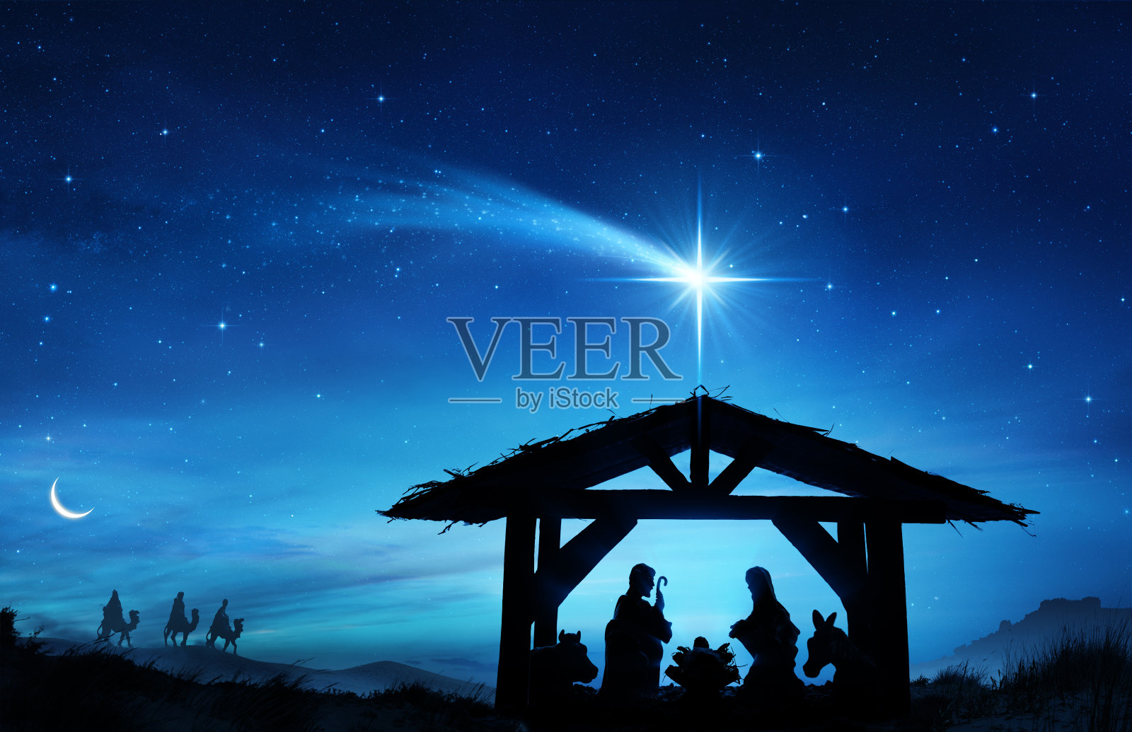 在马厩里的耶稣诞生场景照片摄影图片