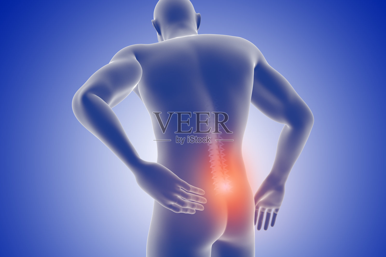 背部疼痛损伤男性3D身体脊柱照片摄影图片