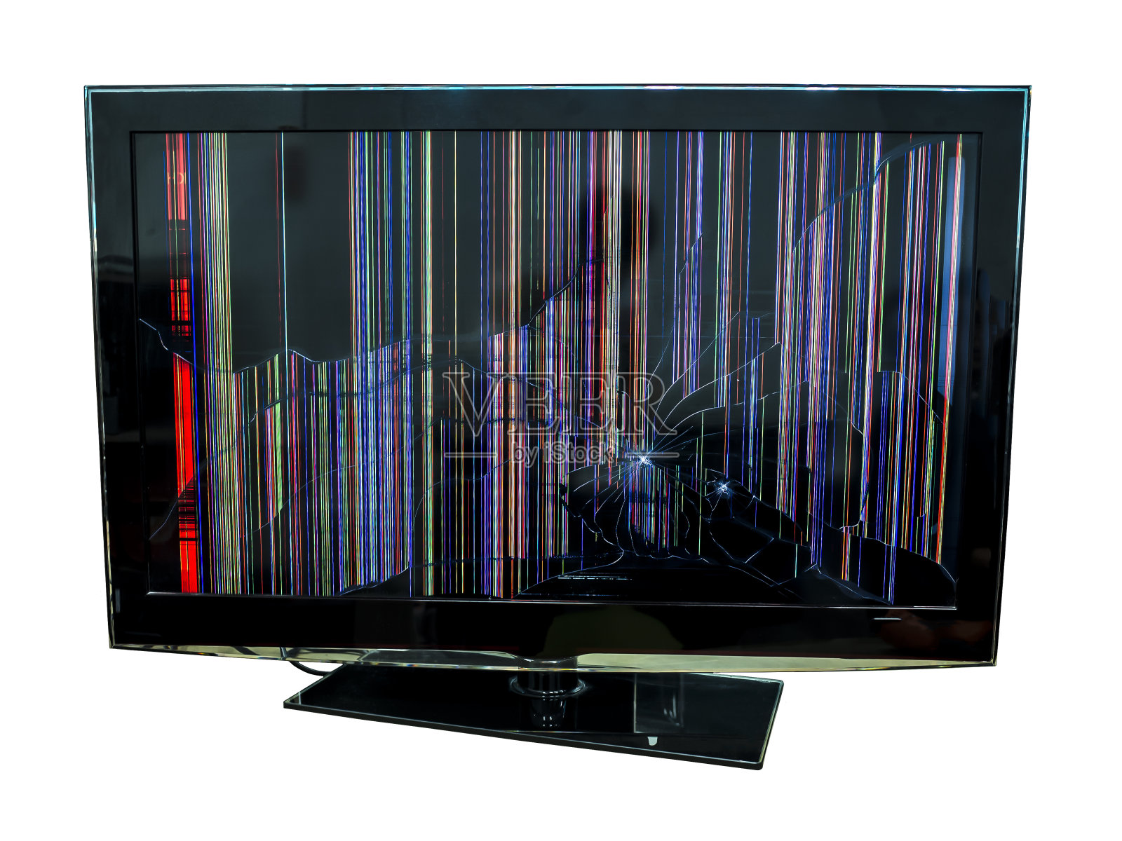 现代电视，破碎的屏幕孤立在白色背景上照片摄影图片