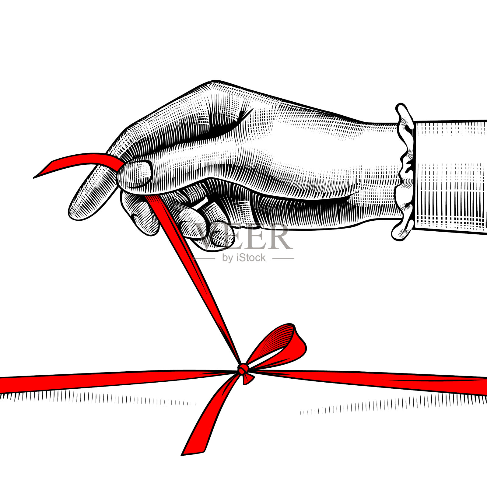 女人的手正在解开红丝带的蝴蝶结设计元素图片