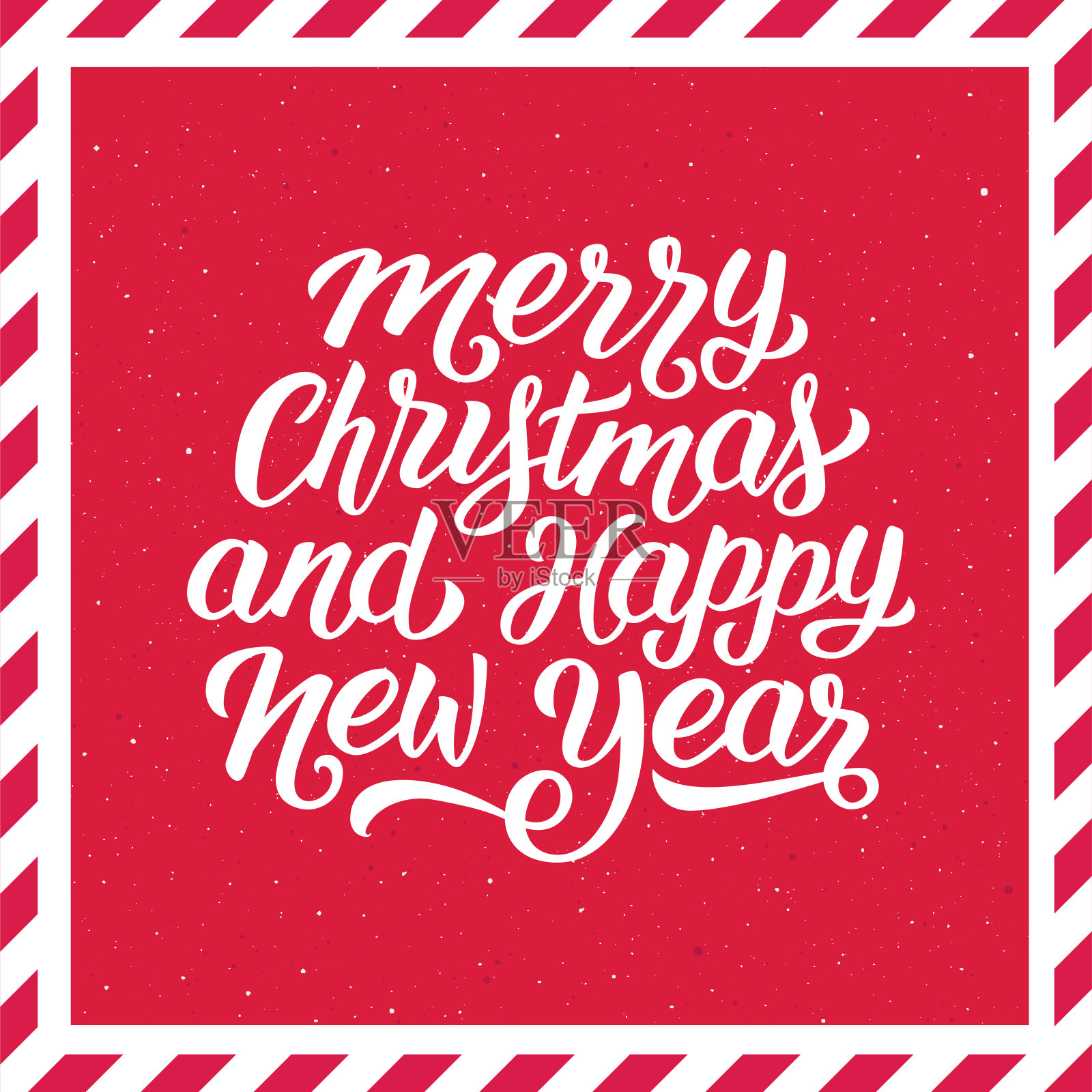 圣诞快乐和新年快乐手写字母在复古背景与红白条纹框架。向量假日插图插画图片素材