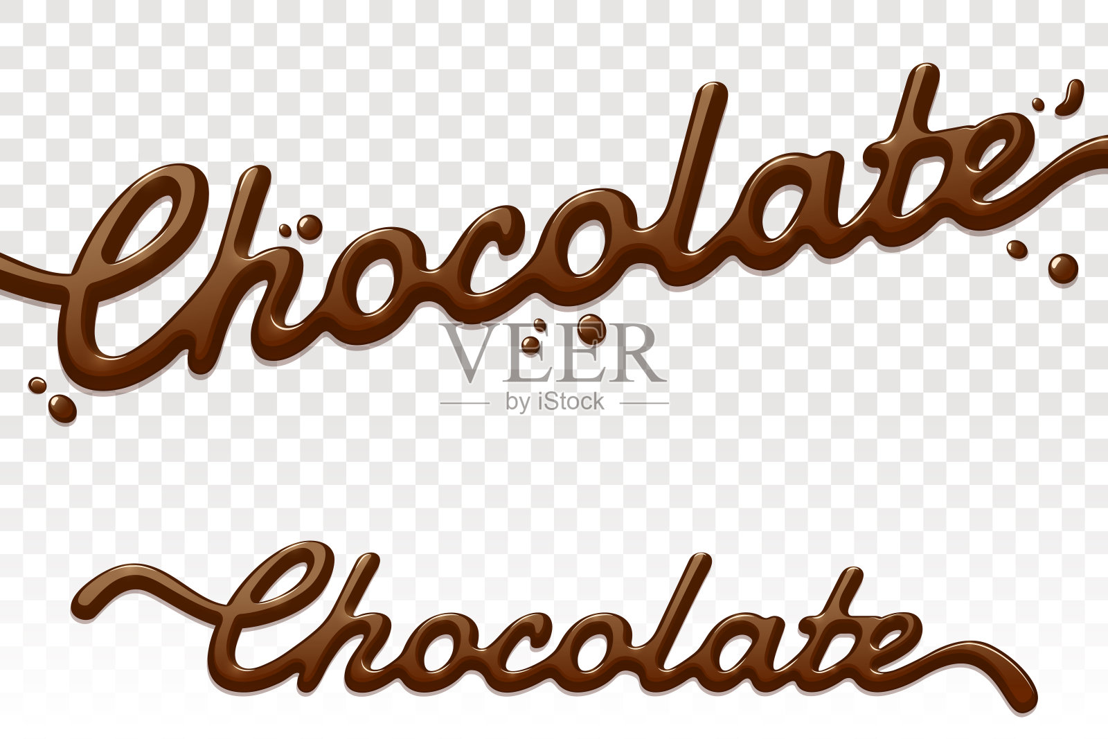 巧克力文字孤立的透明背景。巧克力手绘字体。奶油溅。矢量设计元素为广告，包装，海报，菜单。每股收益10。设计元素图片