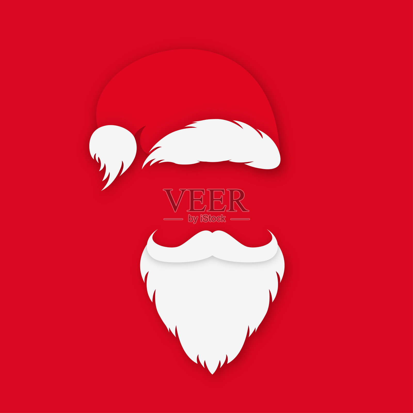 圣诞老人戴着帽子在红色的背景。有白胡子的圣诞老人和小胡子在折纸风格插画图片素材