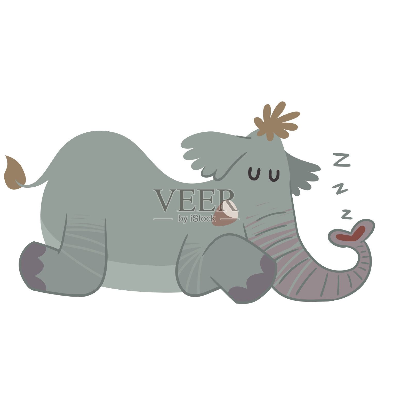 有趣的灰色大象睡觉插画图片素材