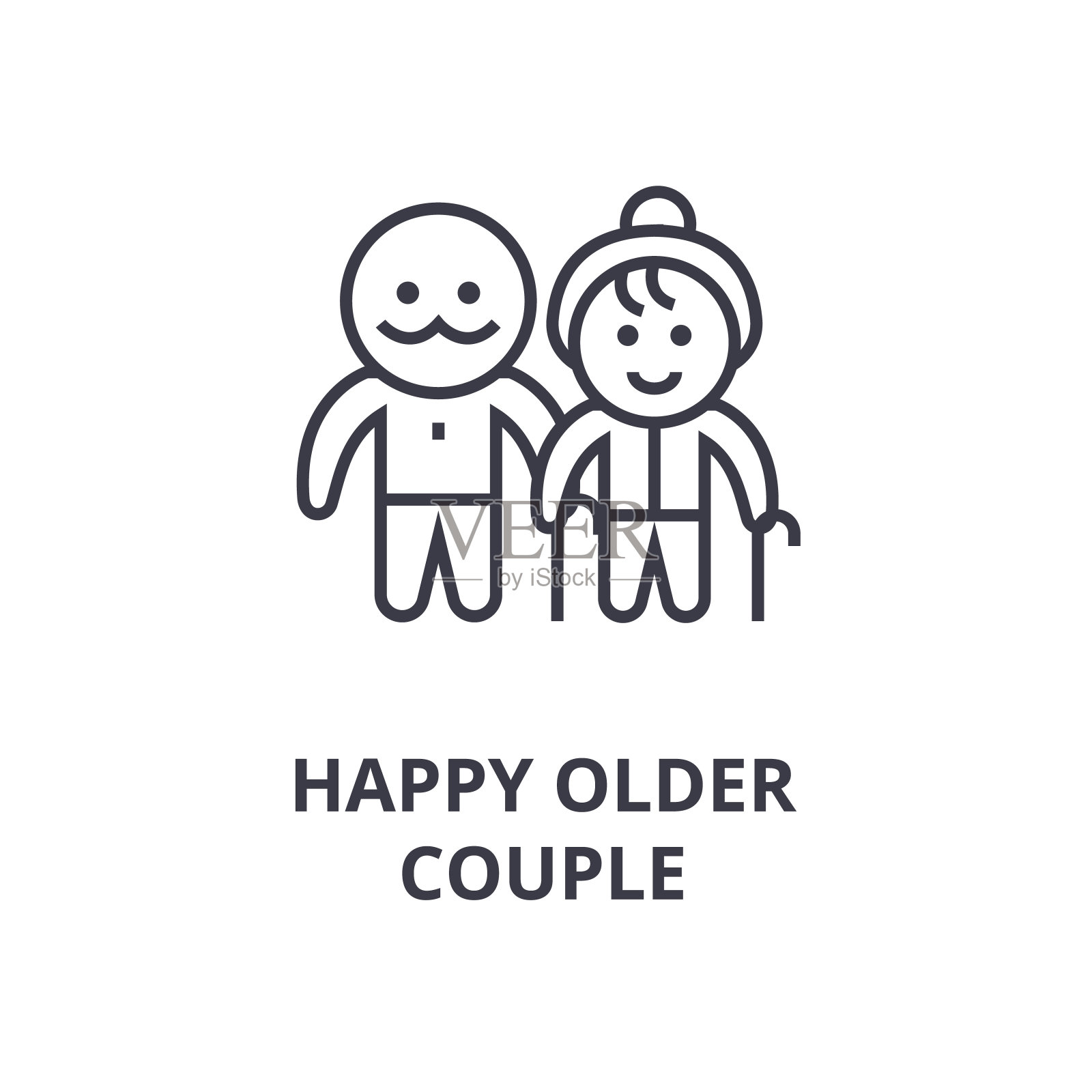 幸福老夫妇线图标，轮廓符号，线性符号，矢量，平面插图插画图片素材