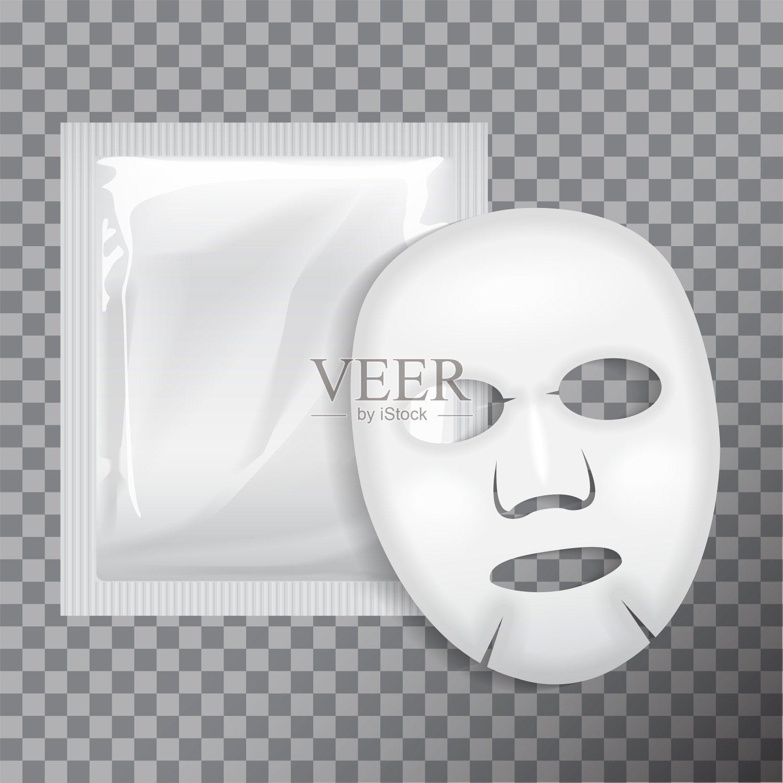 面膜化妆品包装。矢量包设计，用于透明背景下的面罩设计元素图片