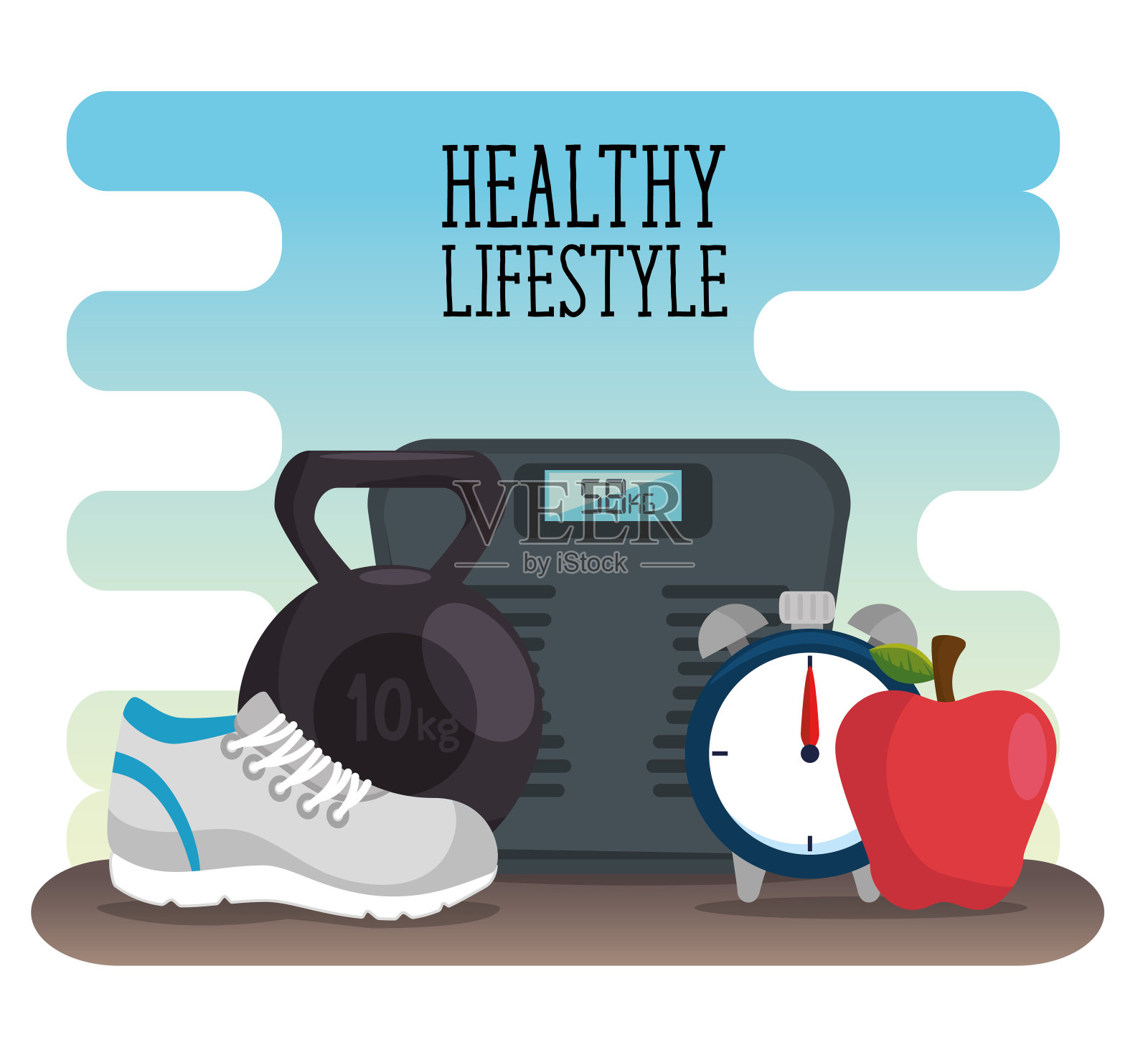 尺度与水果的健康生活方式设计插画图片素材