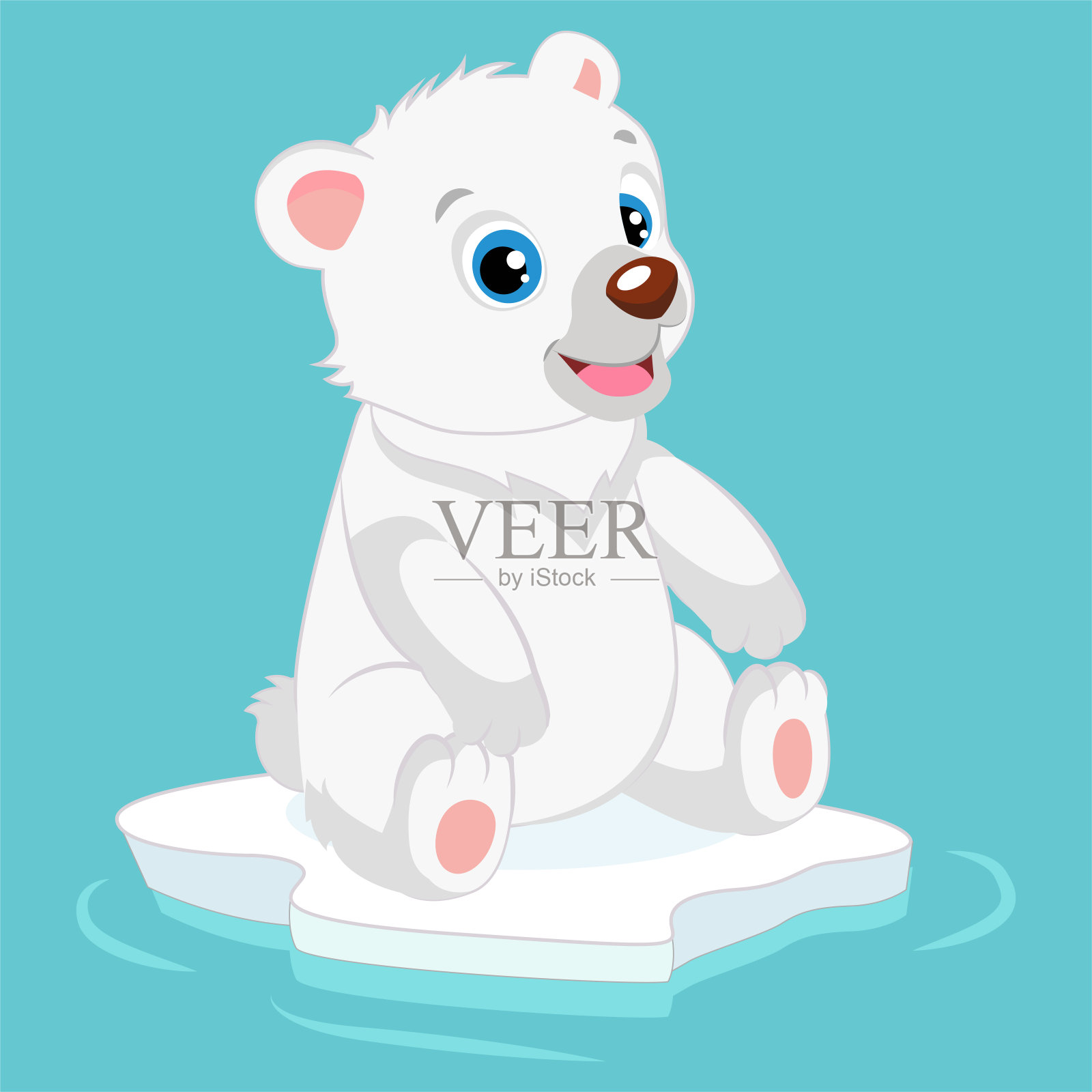 可爱的快乐小北极熊矢量插图。微笑的北极熊设计元素图片