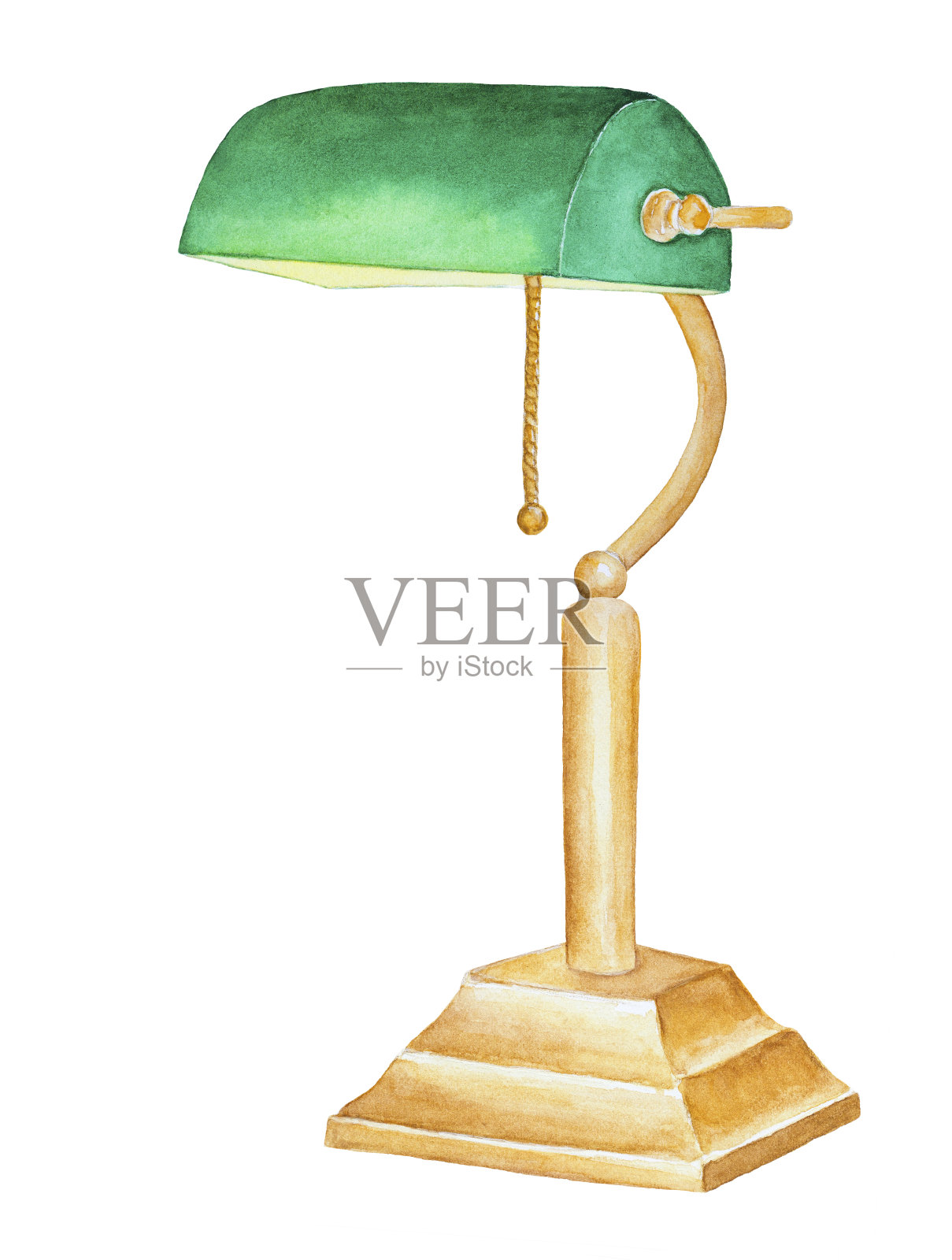 传统的古典桌子绿色银行家的灯。插画图片素材