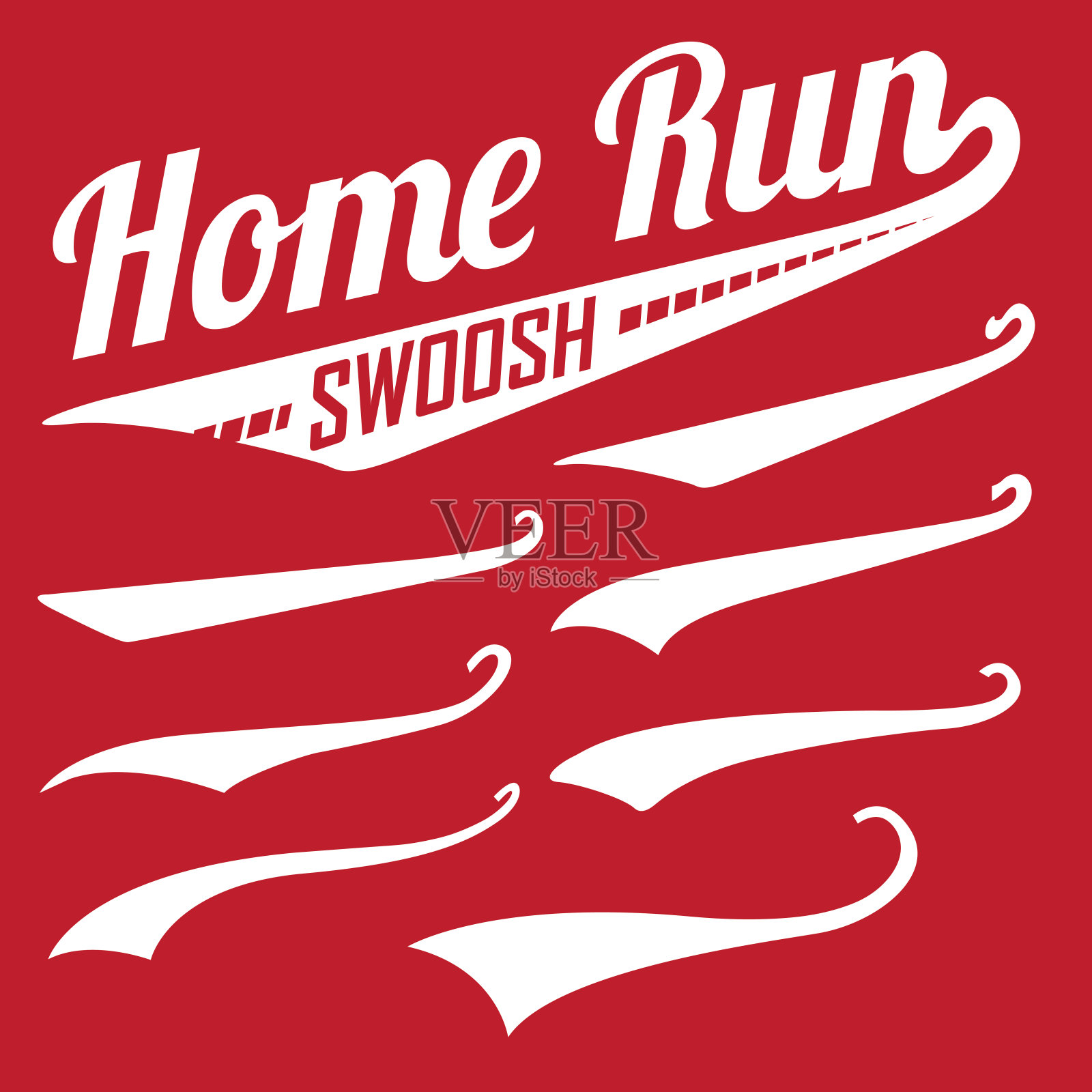 矢量Swooshes, swish, Whooshes，和Swashes for Typography上复古或复古棒球尾巴t恤插画图片素材