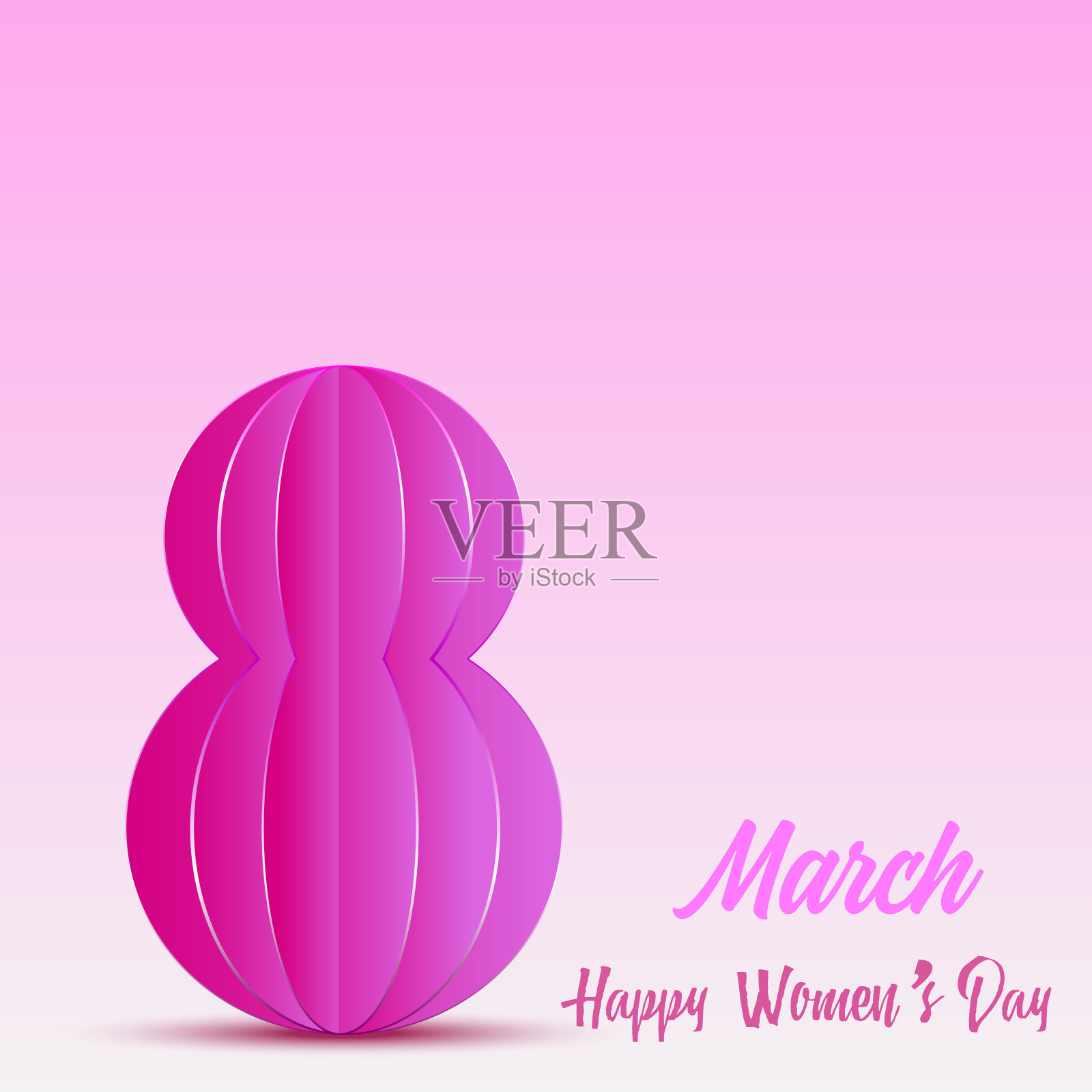 3月8日。粉红色背景的妇女节贺卡快乐。纸工艺。向量。插画图片素材