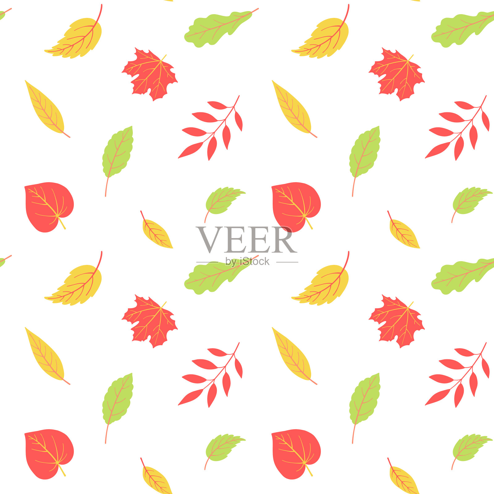 秋天的无缝图案与树叶。向量收获落下背景插画图片素材