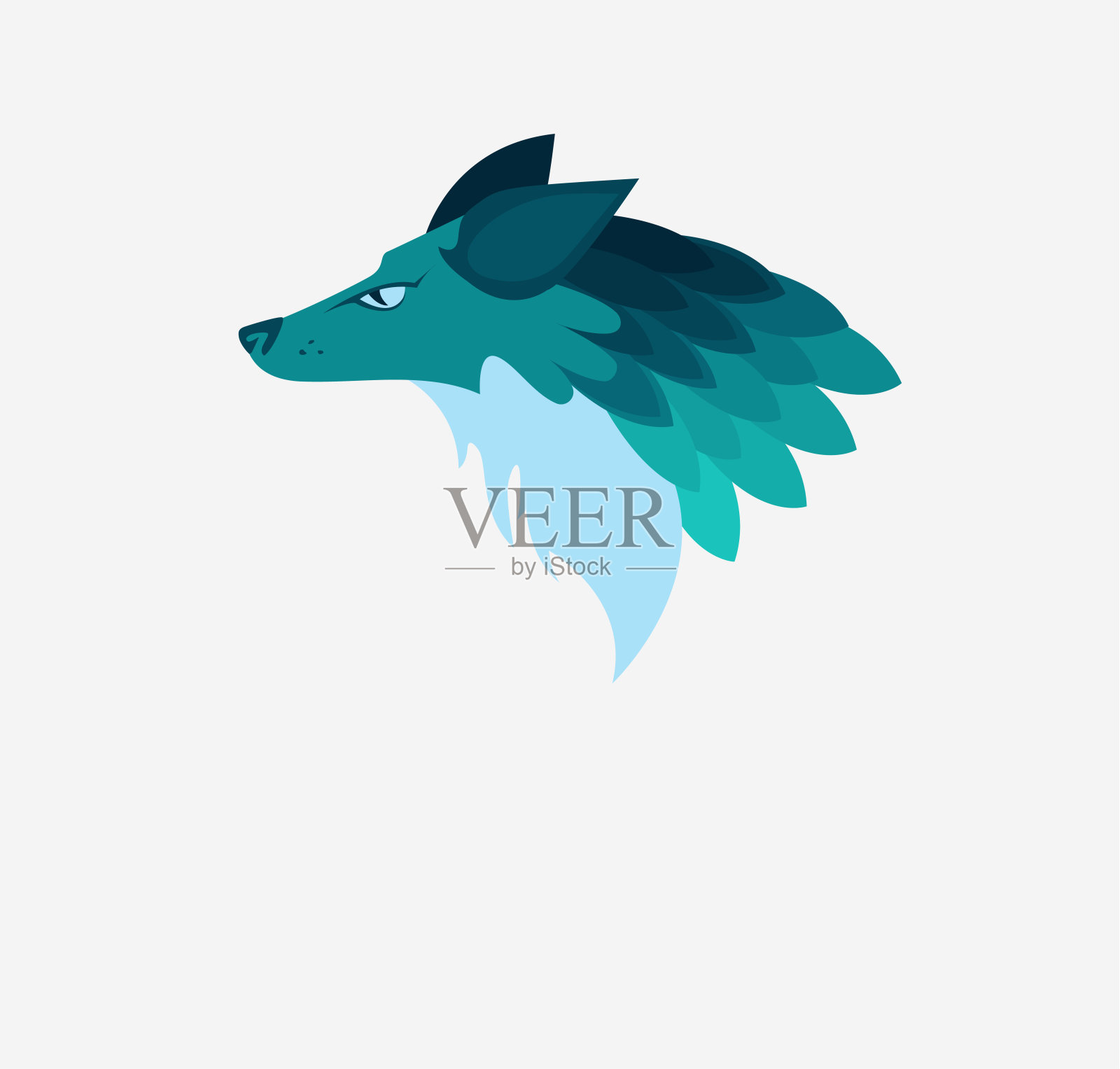 矢量插图:一个幻想的头像狼的动物在蓝色和绿松石颜色。插画图片素材