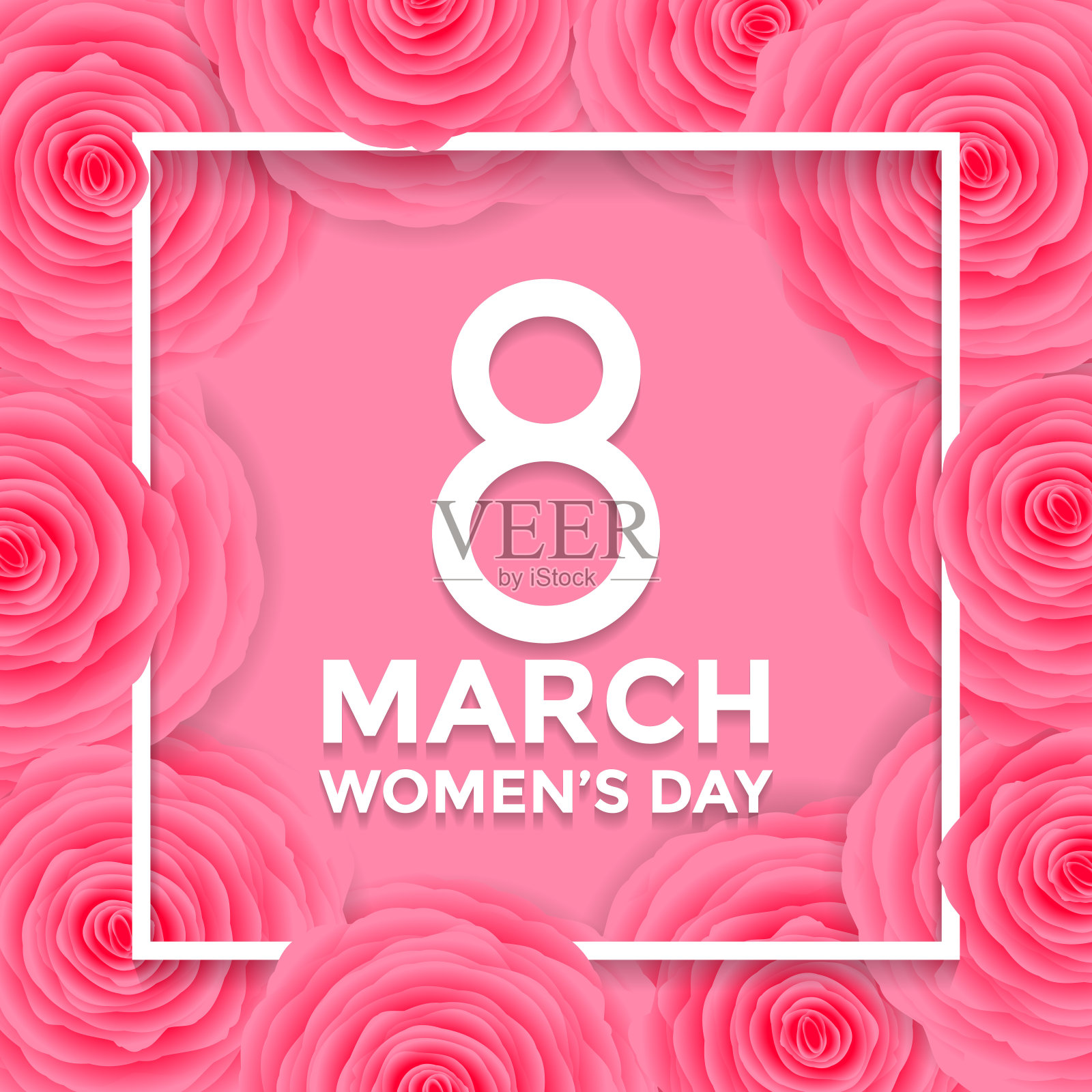 3月8日妇女节贺卡的鲜花图案背景。矢量文字为妇女或母亲节假日与花或玫瑰图案设计设计模板素材