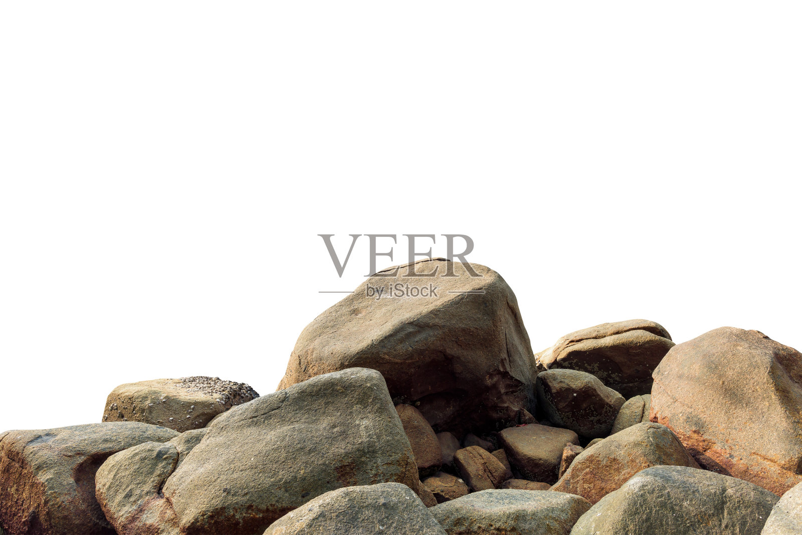 巨大的岩石在孤立的白色背景上。照片摄影图片