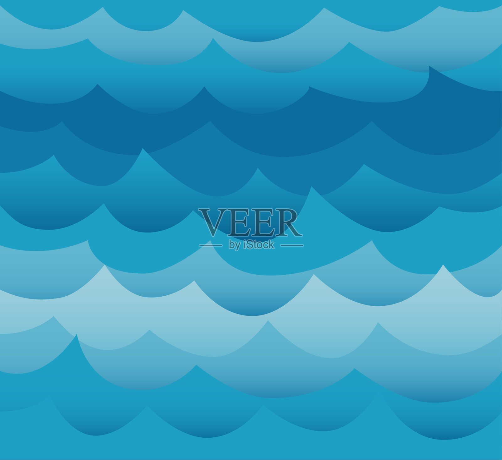 波无缝模式矢量。大海海水蓝色剪纸风格。插画图片素材