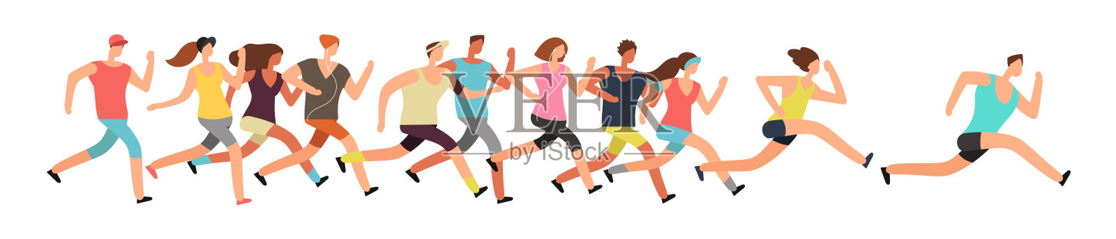 慢跑的人。跑步者在运动。男女跑步运动背景插画图片素材