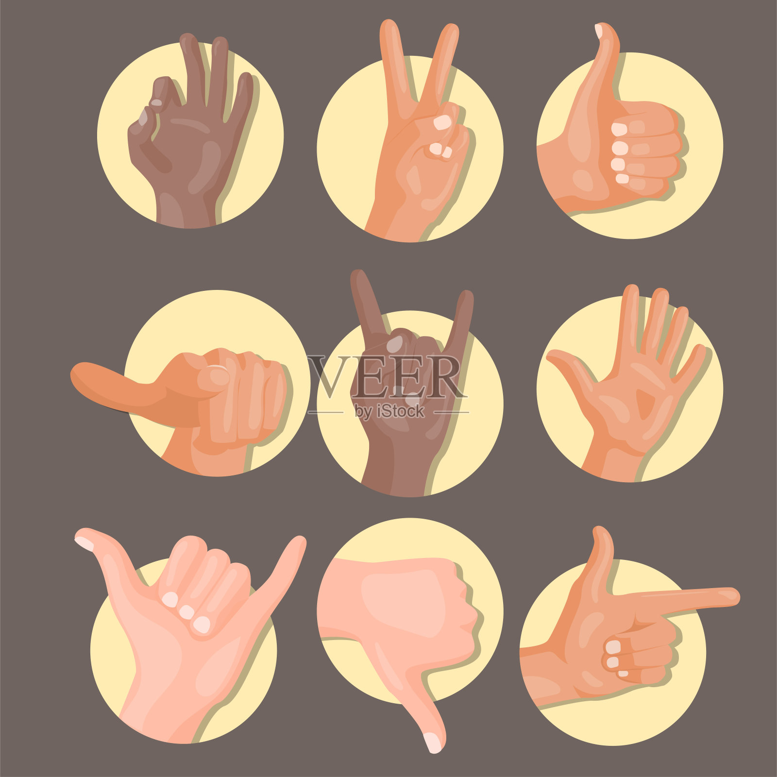 手聋哑人不同手势人手臂人沟通信息矢量插图设计元素图片