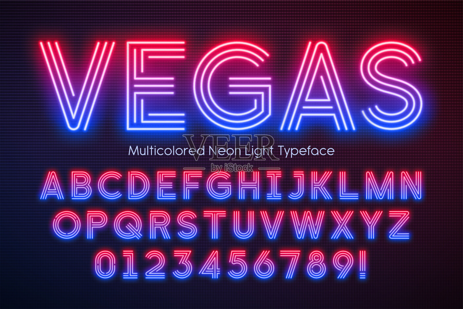 霓虹灯字母，多色额外发光的字体插画图片素材